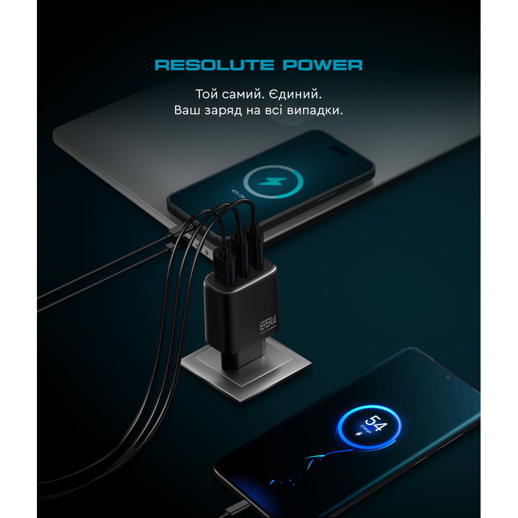 Зарядний пристрій Armorstandart ARP-621 Resolute Power USB-C 65W GaN Black (ARM70023) - изображение 4