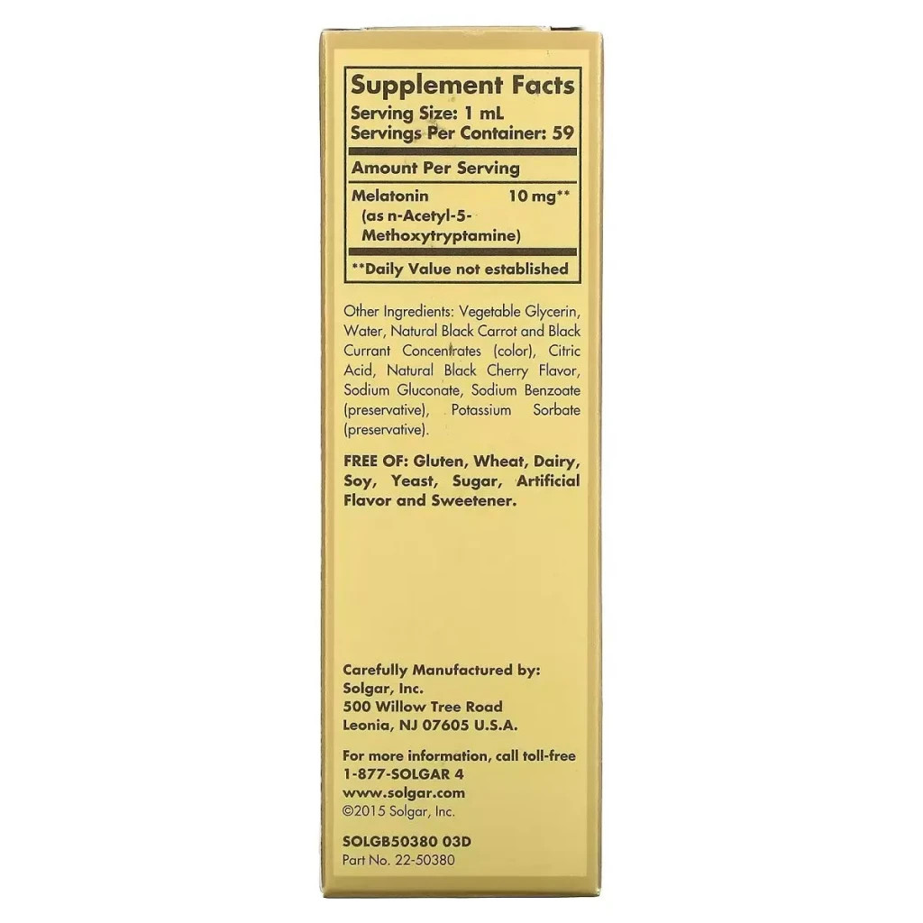 Амінокислота Solgar Мелатонін рідкий, 10 мг, смак черешні, Liquid Melatonin, 59 мл (SOL-50380) - зображення 2
