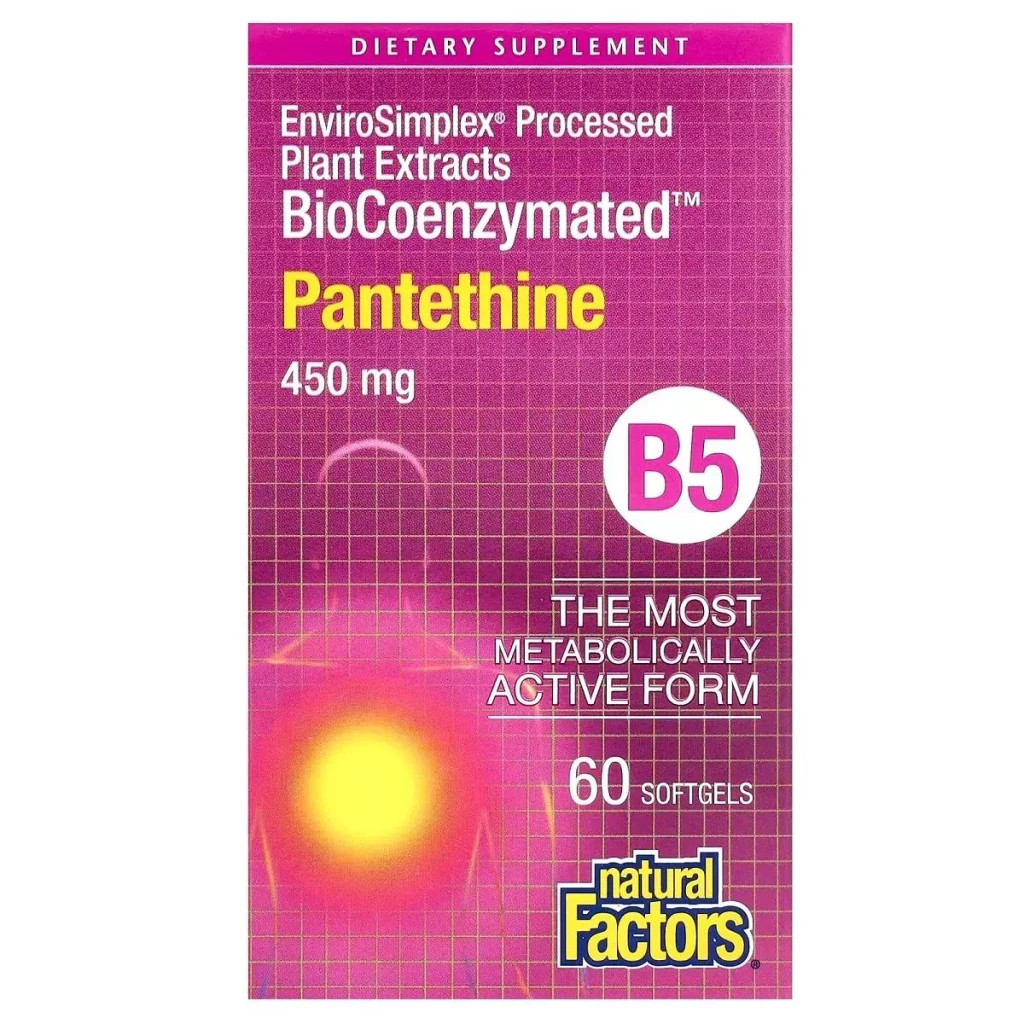 Вітамін Natural Factors Пантетин, вітамін B5, 450 мг, BioCoenzymated, B5, Pantethine, 60 гелевих капсул (NFS-01250) - зображення 2
