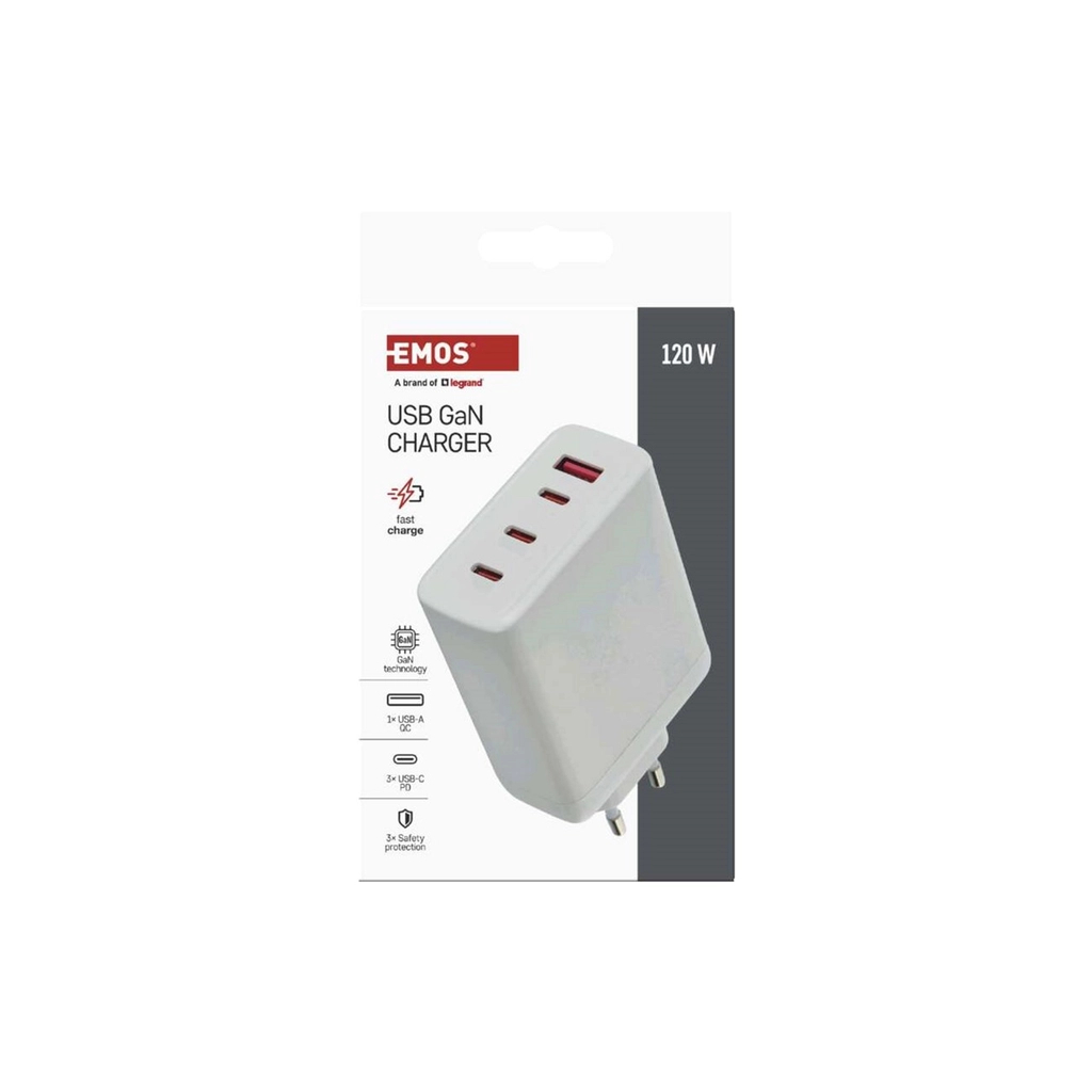 Зарядний пристрій EMOS V06G120 1xUSB-A + 3xUSB-C PD120W GaN (V06G120) - зображення 6
