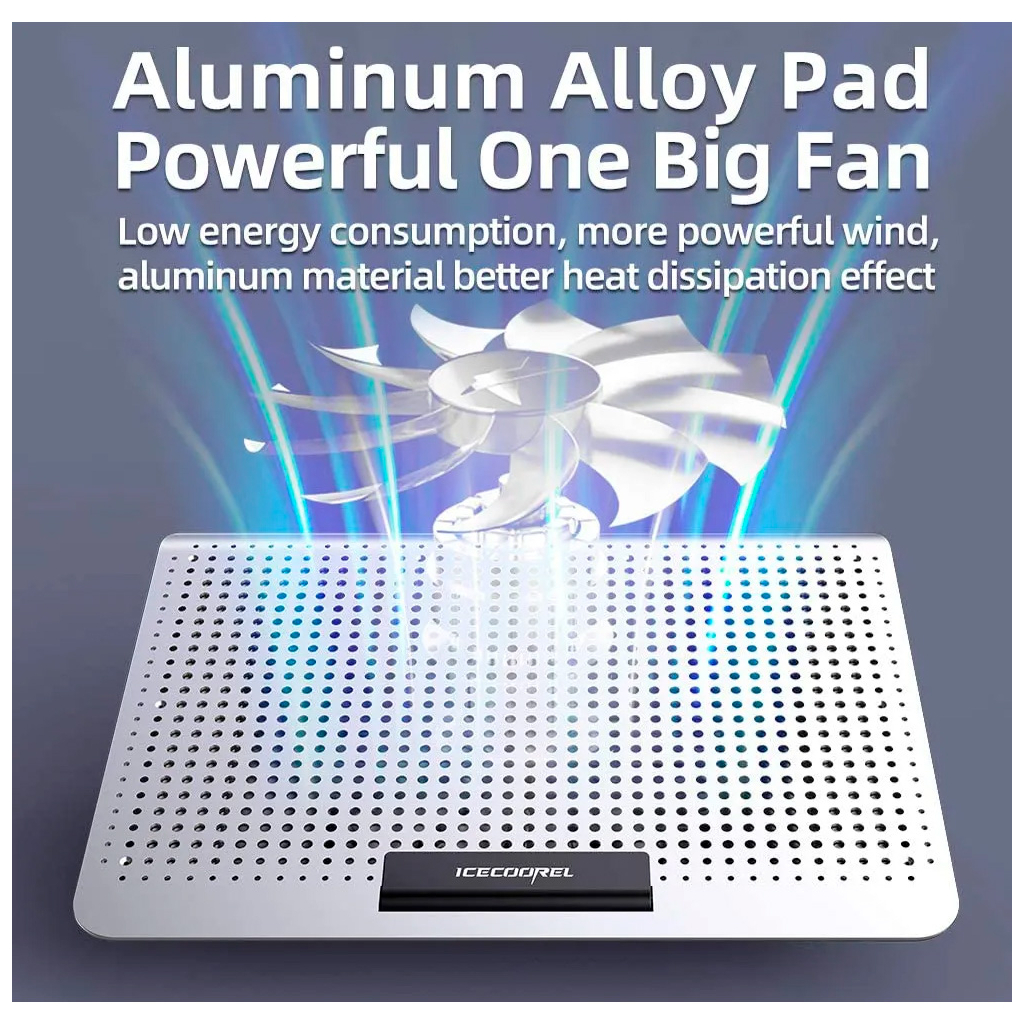 Підставка до ноутбука IceCoorel 10-15.6", 1*180mm 580 RPM, 2*USB, 350x225x26mm, Silver (A18) - зображення 7