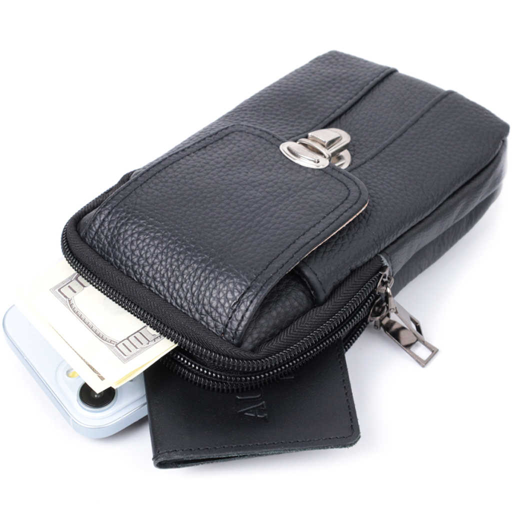 Сумка Vintage На пояс з натуральної шкіри Чорна (22736) - зображення 9