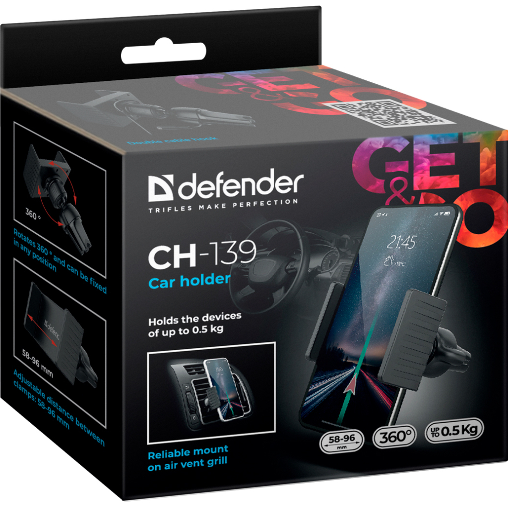 Універсальний автотримач Defender CH-139 58-96 мм, решітка вентиляції (29139) - зображення 2