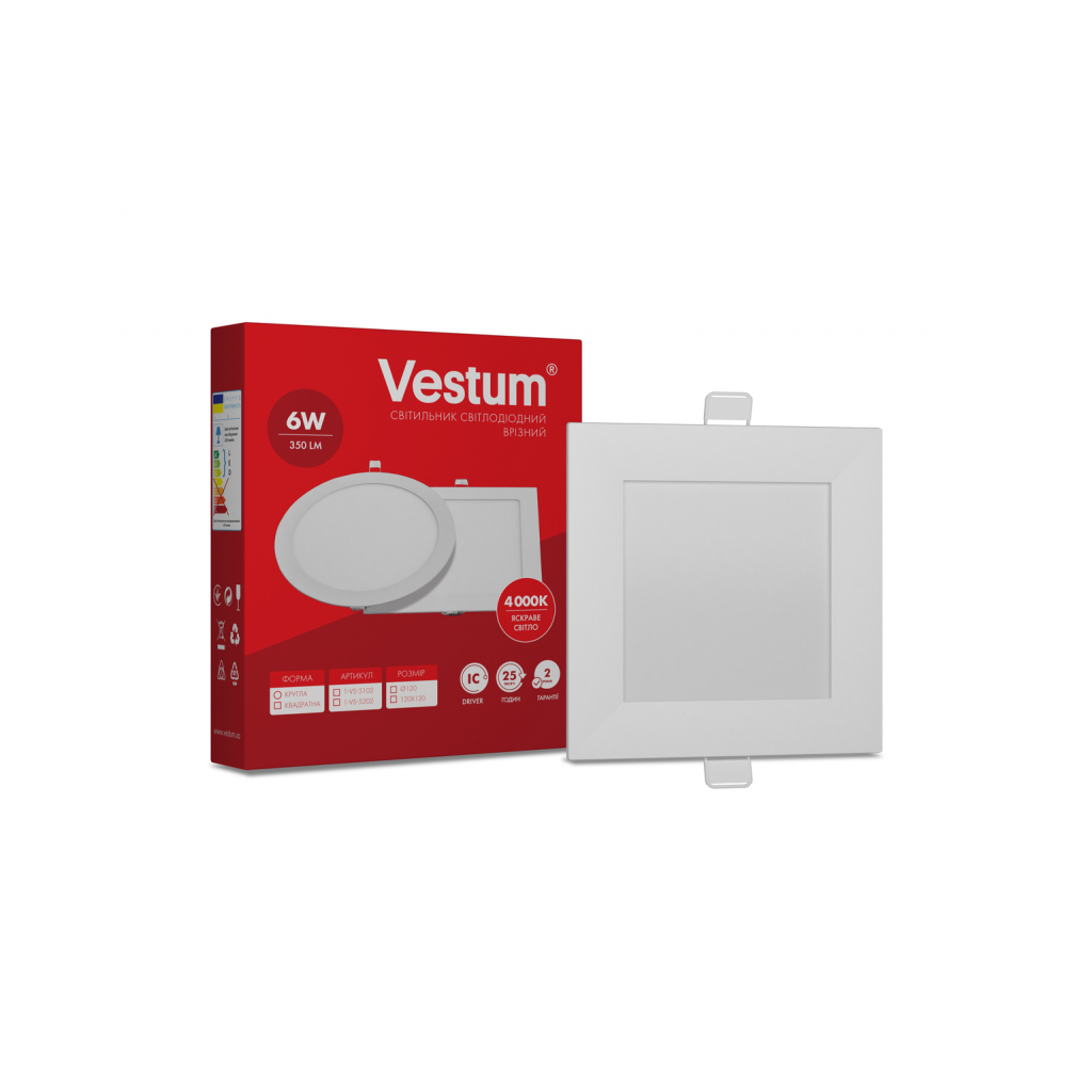 Світильник Vestum LED квадратный 6W 4000K 220V (1-VS-5202) - зображення 1