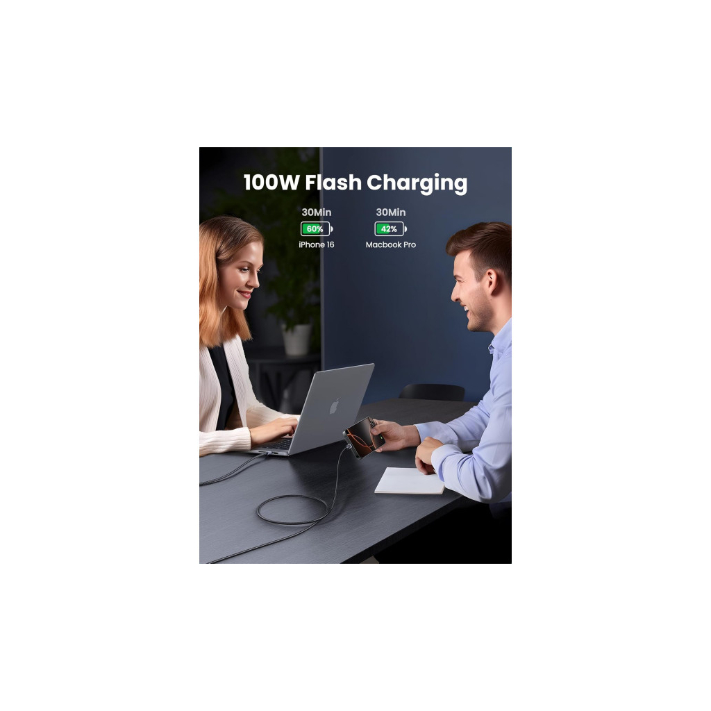 Дата кабель USB-C to USB-C 3.0m 100W L512 gray UGREEN (45065) - зображення 3