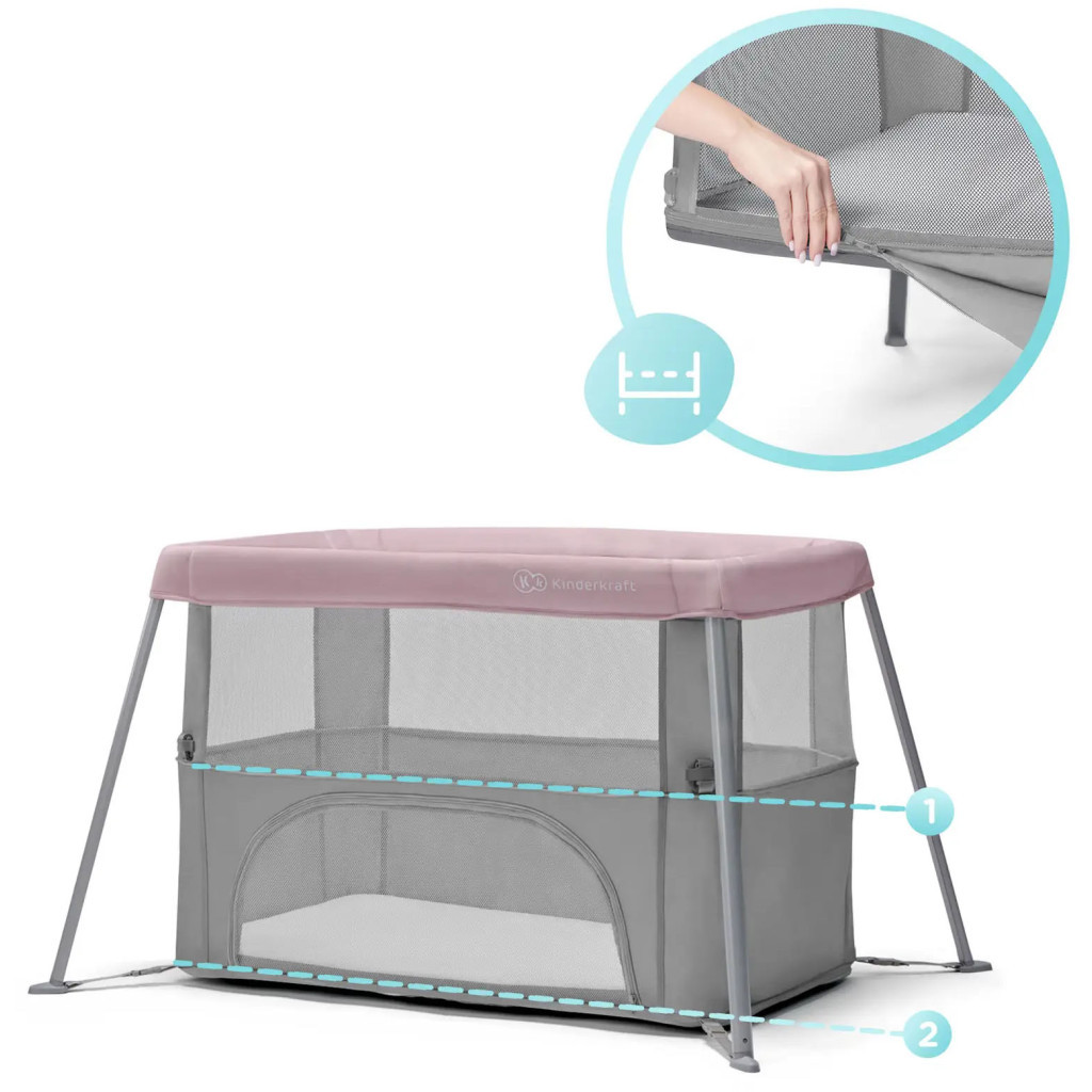 Ліжечко Kinderkraft манеж 2 в 1 Movi Pink (5902533918430) - зображення 7