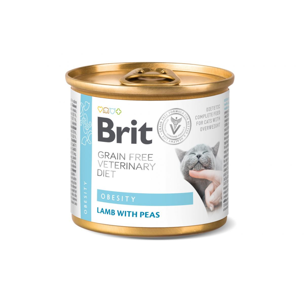 Консерви для котів Brit GF VetDiets Cat Cans Obesity з ягням і горохом 200 г (8595602549849) - зображення 1