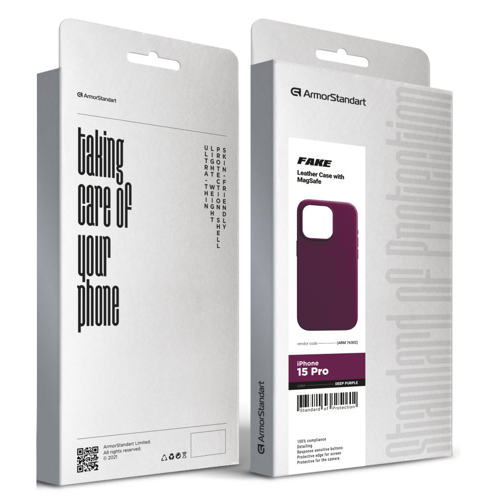 Чохол до мобільного телефона Armorstandart FAKE Leather Case Apple iPhone 15 Pro Deep Purple (ARM76302) - зображення 5