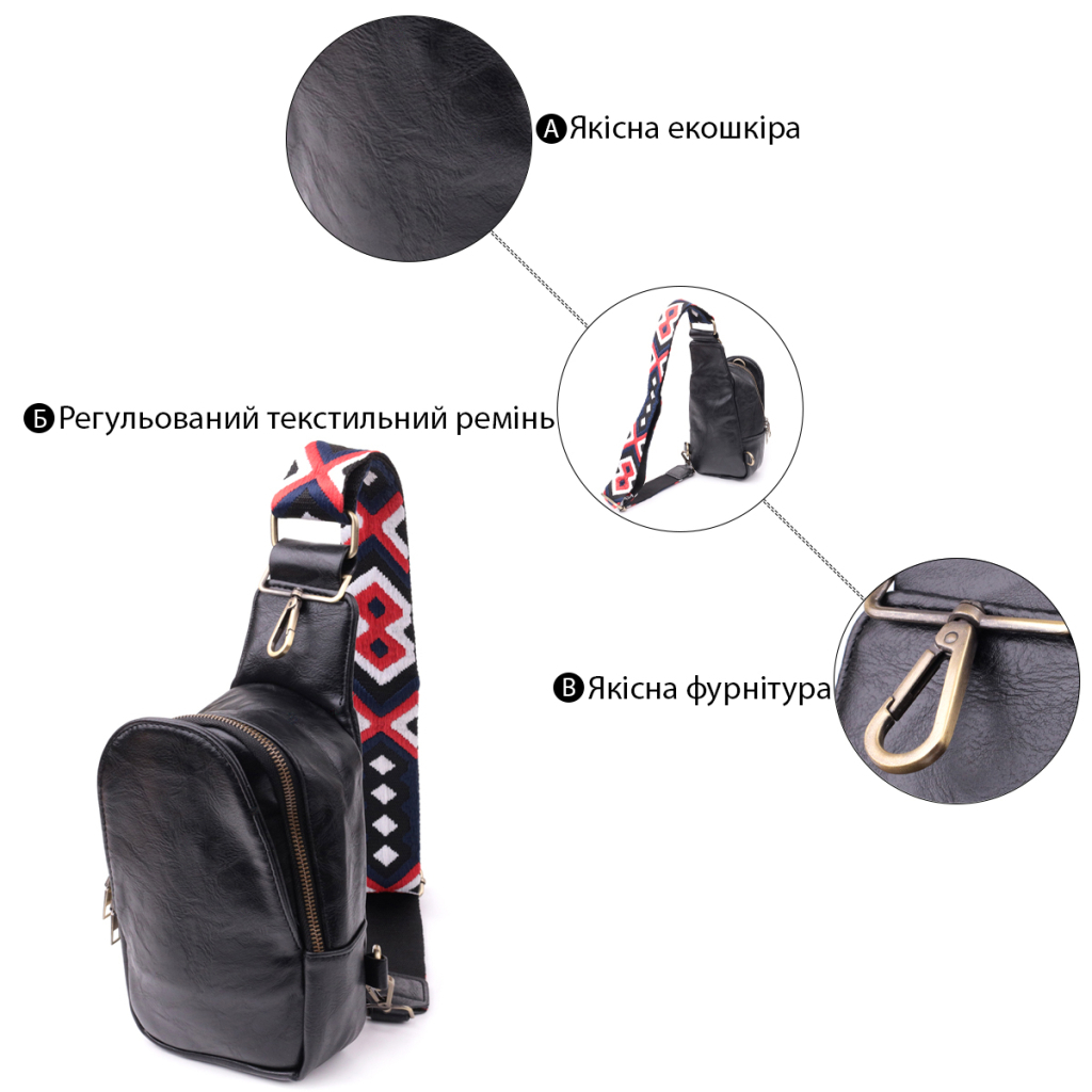 Сумка Vintage Жіноча слінг через плече з екошкіри Чорна (sale_15117) - зображення 4