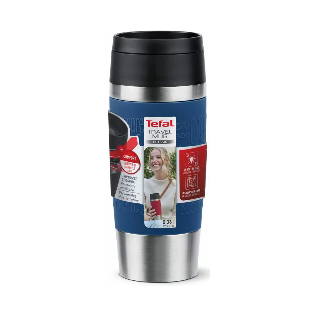 Термокружка Tefal Travel Mug Classic, 360мл, нержавіюча сталь, синій (N2020310) - изображение 2