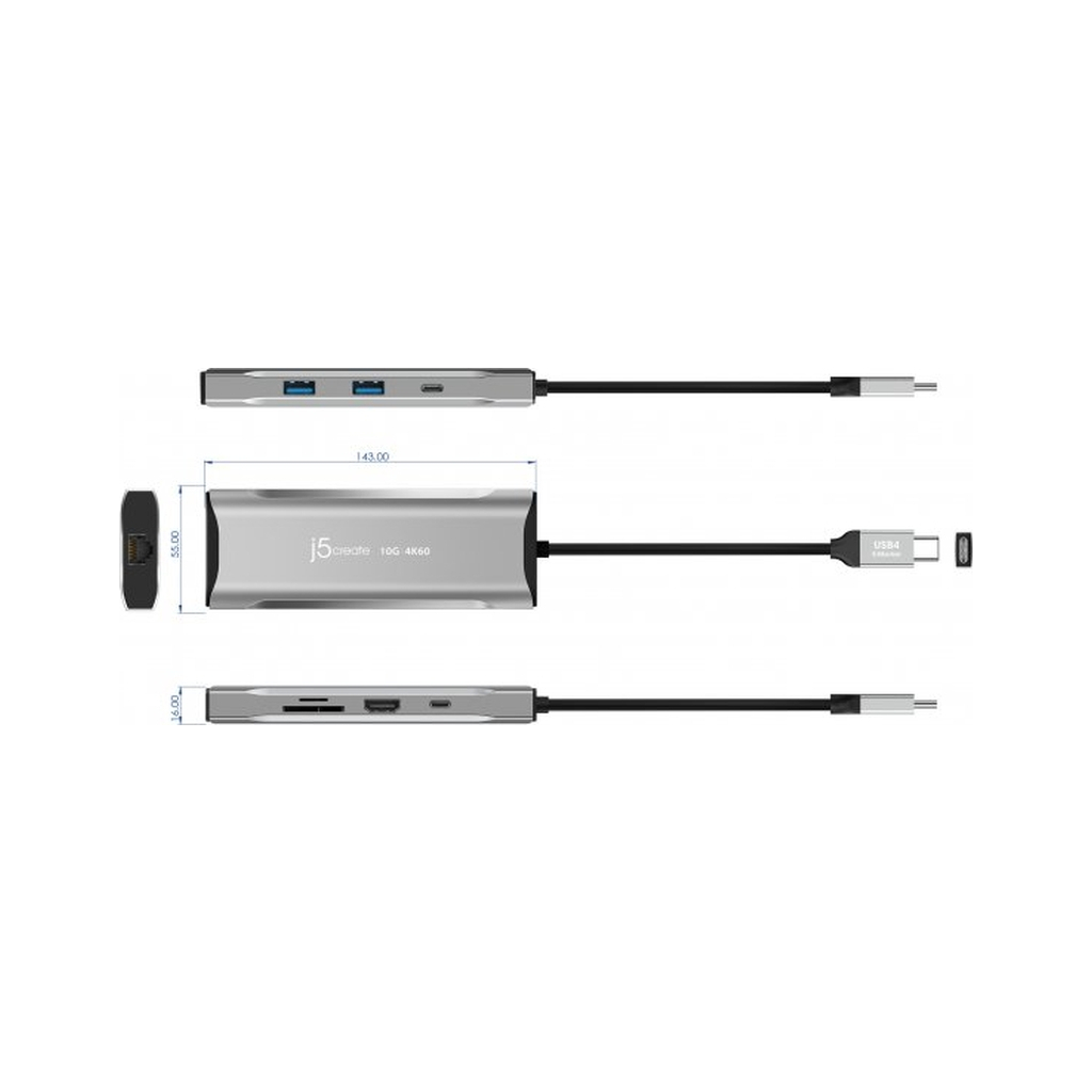 Порт-реплікатор J5create Dock-Station USB-C 10Gbps, 7-in-1 (хаб/HDMI/PD/картридер) (JCD393-N) - зображення 6