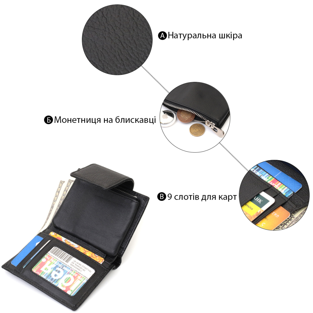 Гаманець ST Leather З натуральної шкіри Чорний (22703) - зображення 4