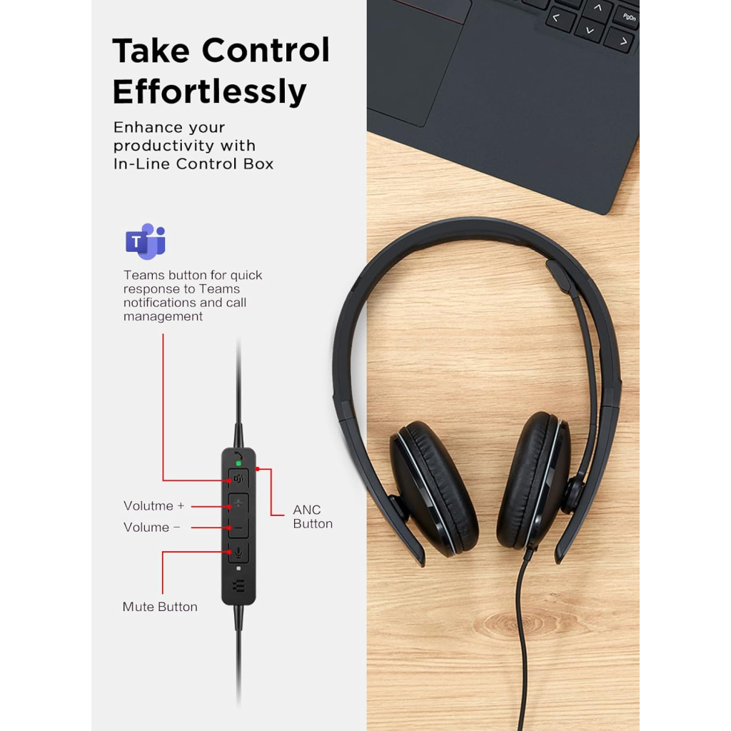 Навушники Lenovo Wired ANC Headset Gen 2 (Teams) Black (4XD1M45627) - зображення 3