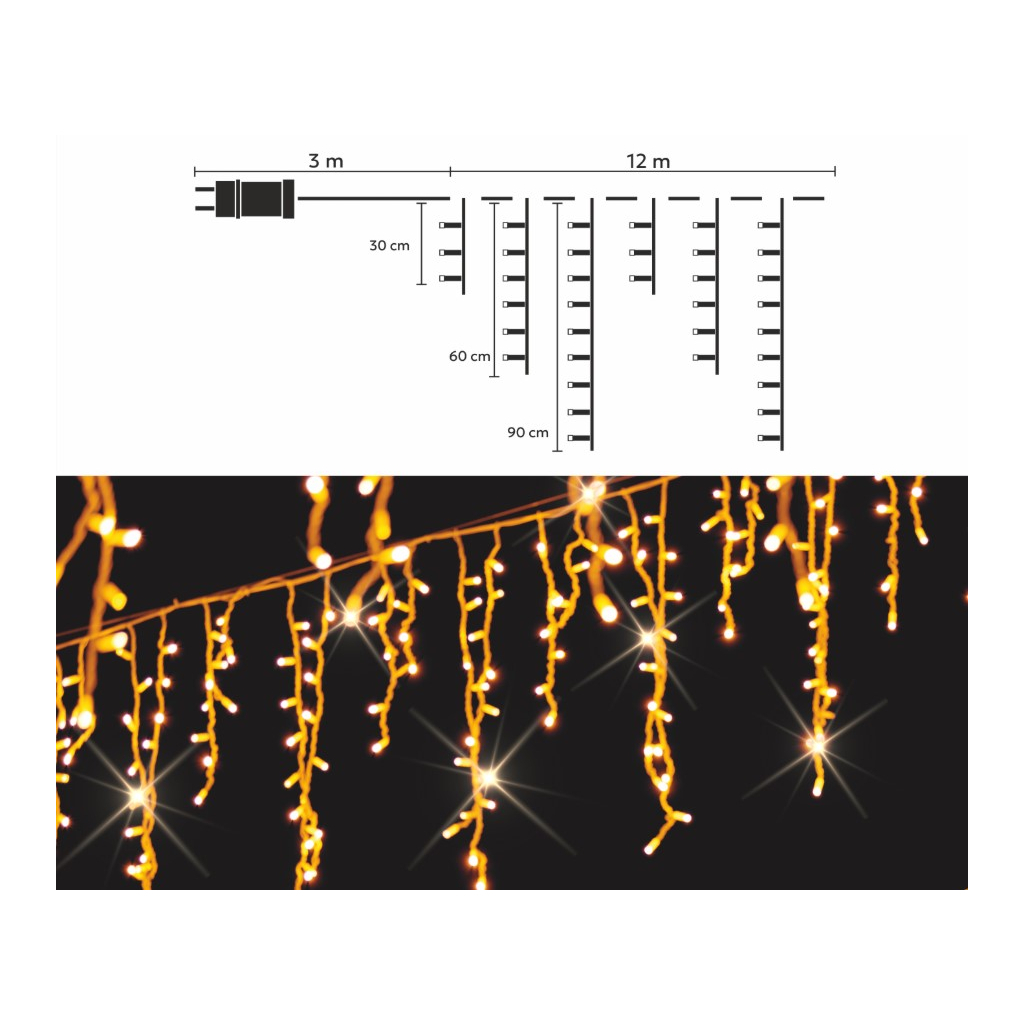Гірлянда Chomik Бахрома 300 LED 12 м, теплий білий, IP44, від мережі (5900779879843) - зображення 6