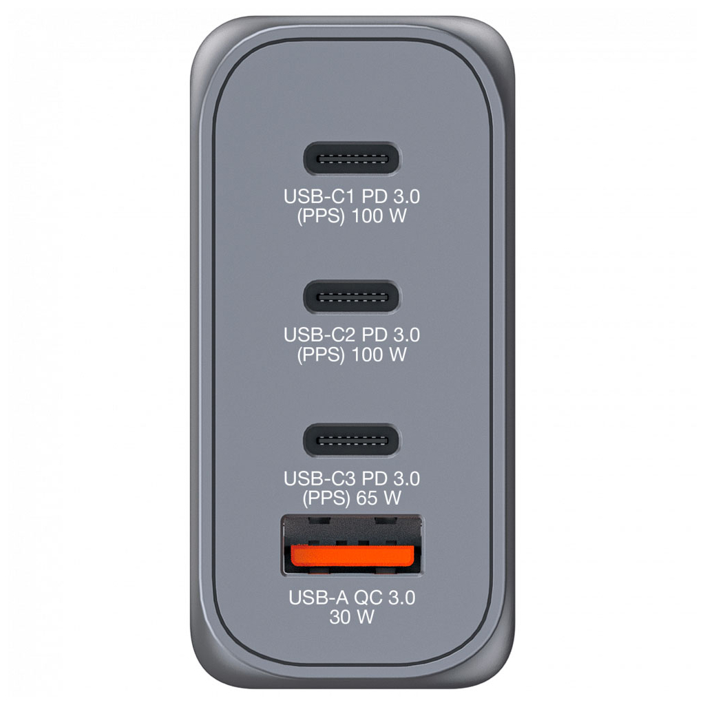 Зарядний пристрій Verbatim GaN 100 W 4 ports (2xUSB-C-100 W,USB-C 65 W /USB-A -3.0) (32202) - зображення 5