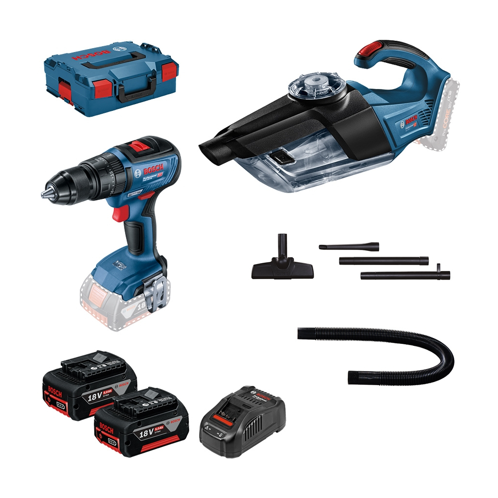 Набір електроіструментів Bosch 18V GSR 18V-50, GAS 18V-1, 2x5Ah, кейс (0.615.990.M44) - изображение 1