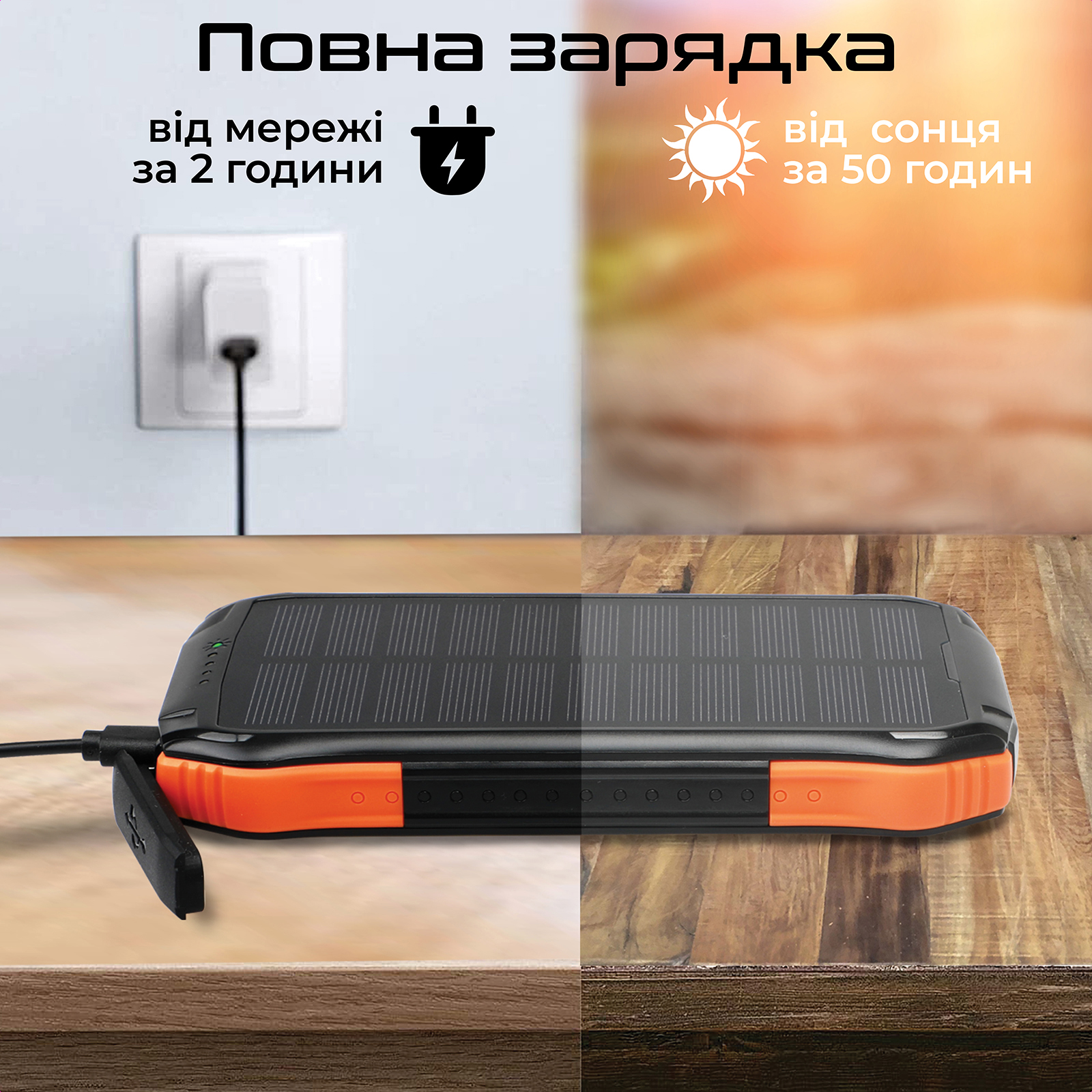 Універсальна мобільна батарея Promate SolarTank-10PDQi 10000mAh 20W Black - изображение 8
