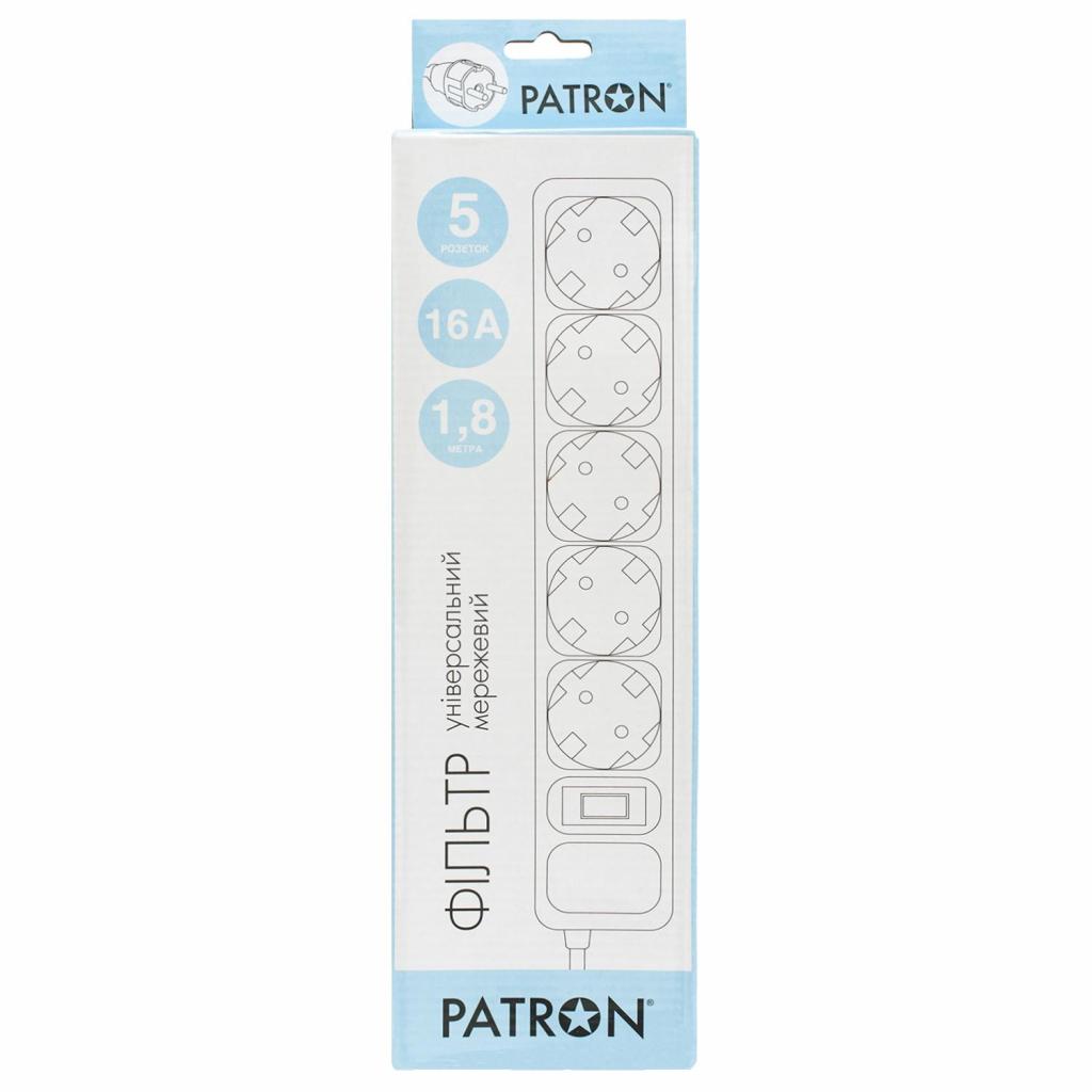 Мережевий фільтр живлення Patron 1.8 m3*1.5mm2 (SP-1652) 5 розеток BLACK (EXT-PN-SP-1652) - зображення 2