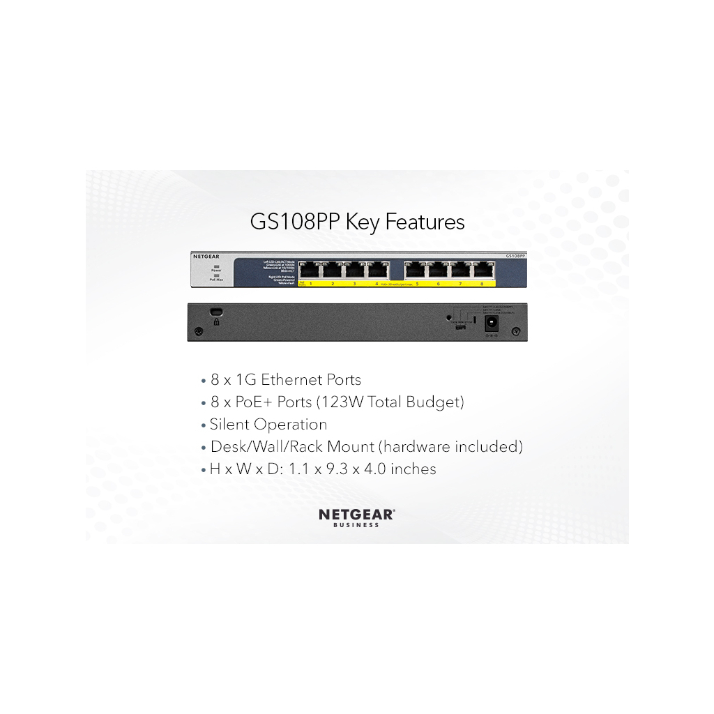 Комутатор мережевий Netgear GS108PP-100EUS - зображення 3