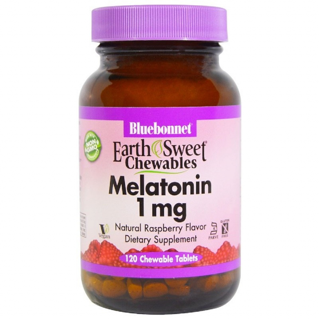 Амінокислота Bluebonnet Nutrition Мелатонін, Melatonin, 1 мг, EarthSweet, Малиновий Смак, 120 капсул (BLB0991) - зображення 1