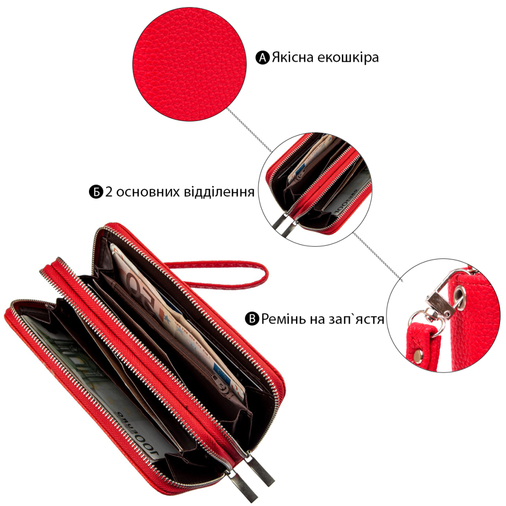 Гаманець Kivi З зернистої екошкіри Яскраво-червоний (19044) - зображення 5
