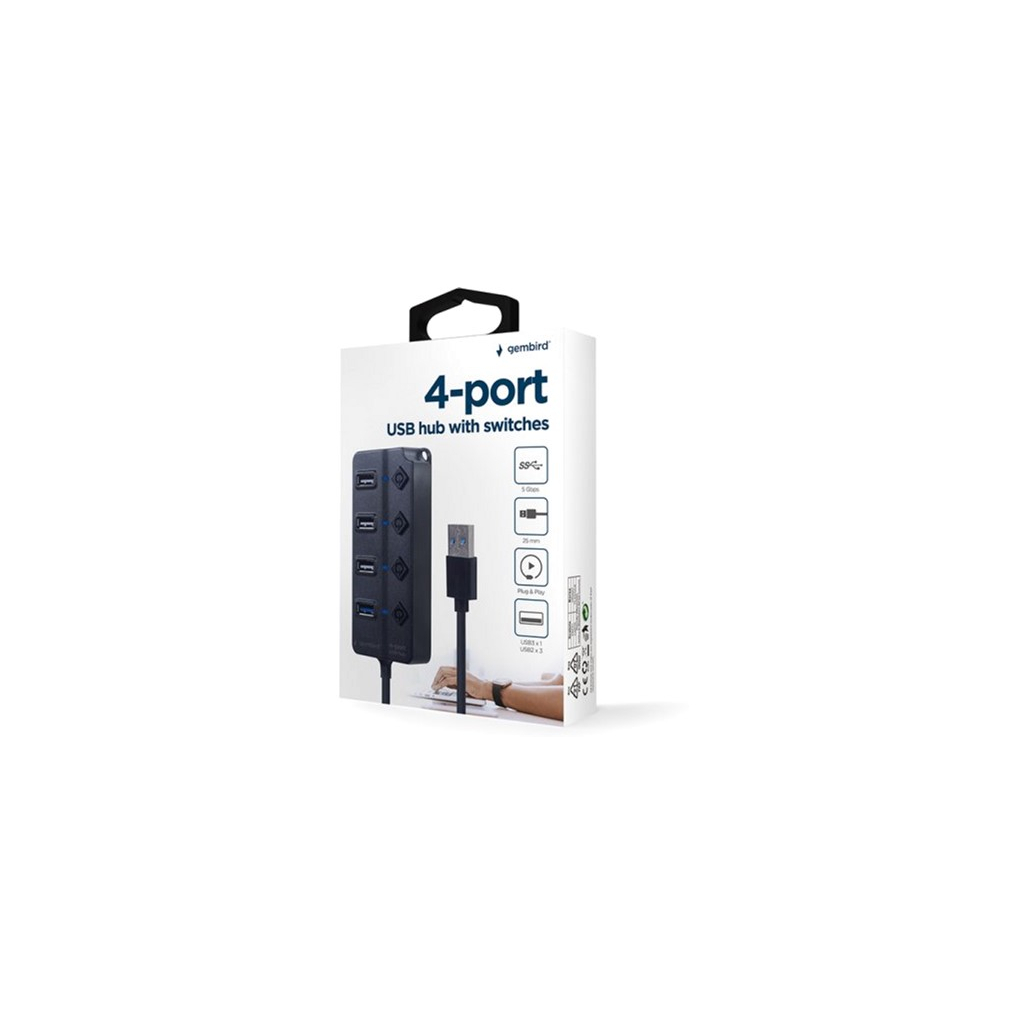 Концентратор Gembird 4 ports (1xUSB3.1+3xUSB2.0) switch black (UHB-U3P1U2P3P-01) - зображення 6