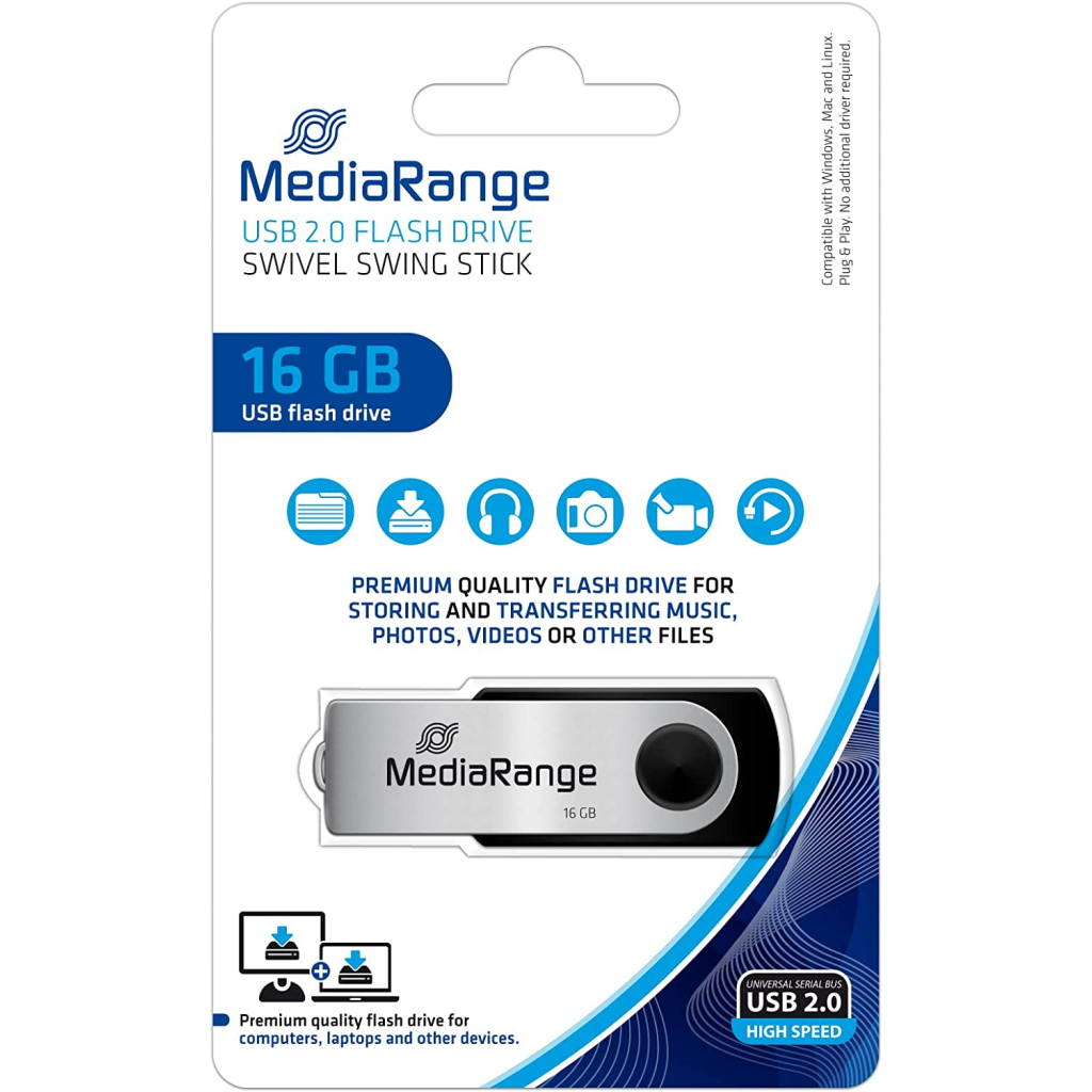 USB флеш накопичувач Mediarange 16GB Black/Silver USB 2.0 (MR910) - зображення 3