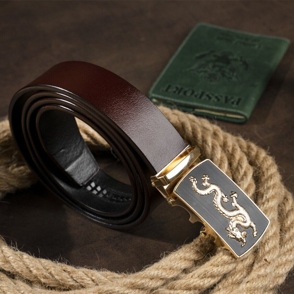 Ремінь Vintage Чоловічий золотий дракон Коричневий (20259) - зображення 7