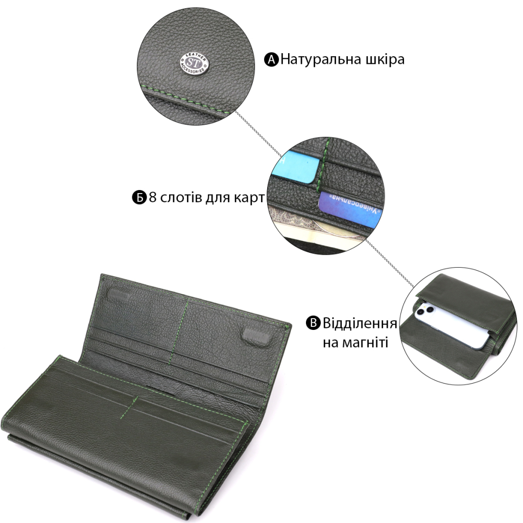 Гаманець ST Leather З натуральної шкіри Зелений (23068) - зображення 4