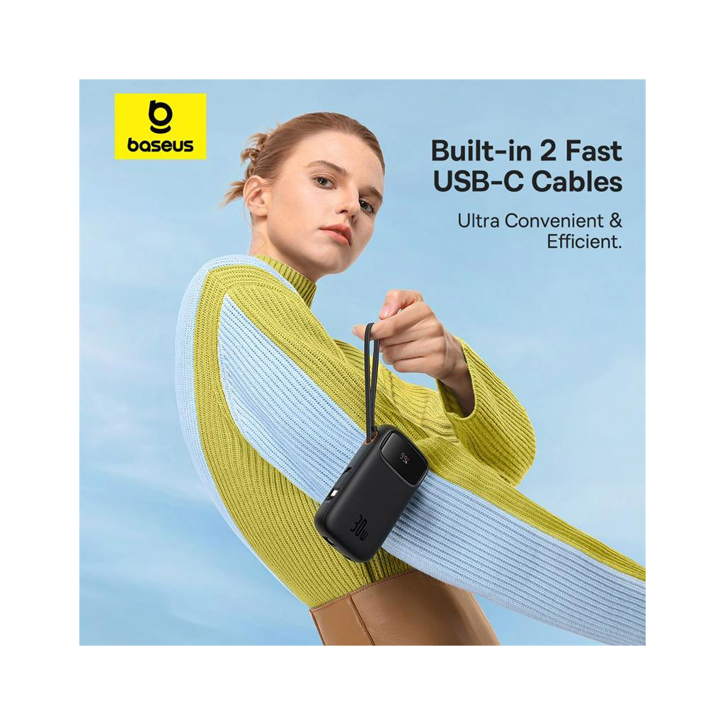 Батарея універсальна Baseus QPow2 20000mAh 30W, with 2*Type-C Cable, Black (P10055009113-00) - зображення 5