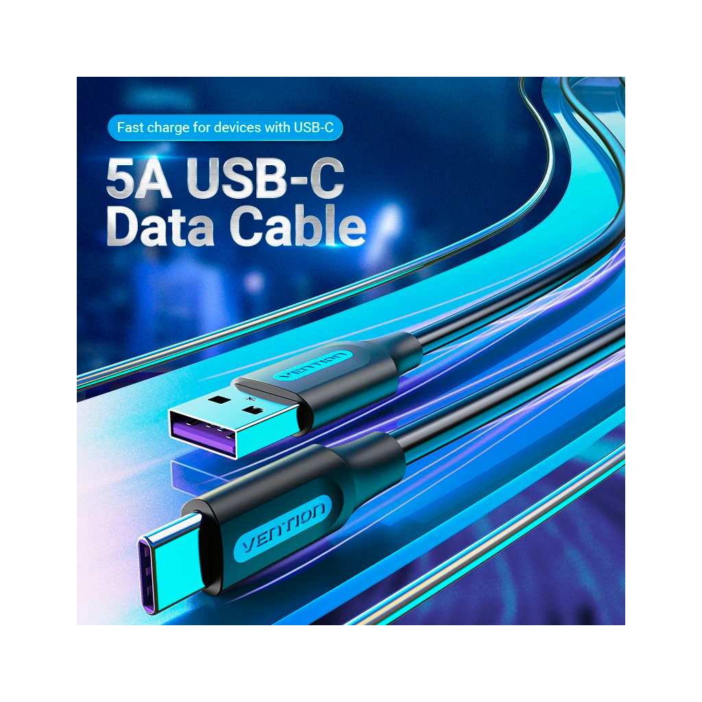 Дата кабель USB 2.0 AM to USB-C 0.5m 5.0A (25W) PVC black VENTION (CORBD) - picture 4
