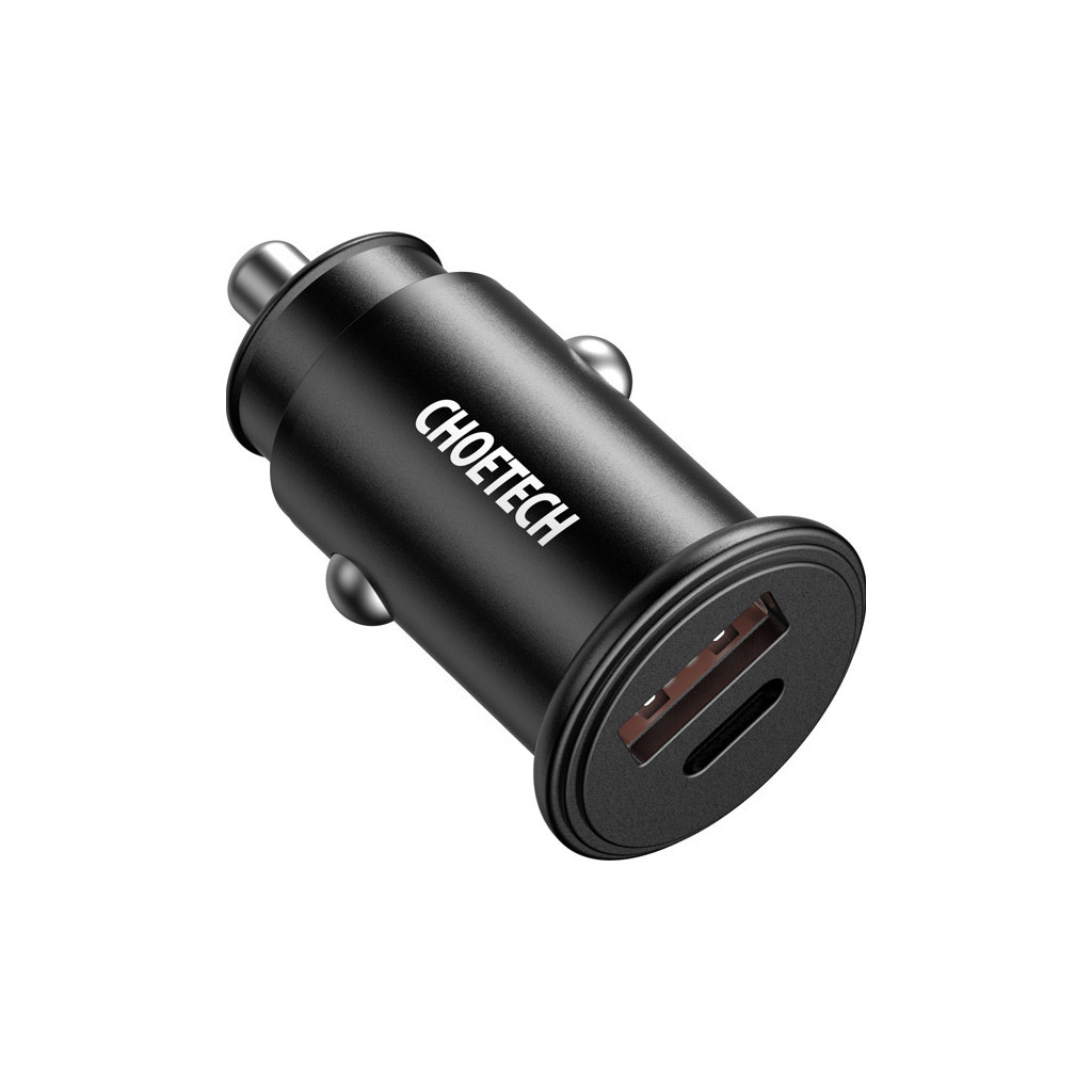 Зарядний пристрій Choetech Car USB-A/USB-C 30W QC3.0/PD (TC0006-V2-BK) - зображення 1