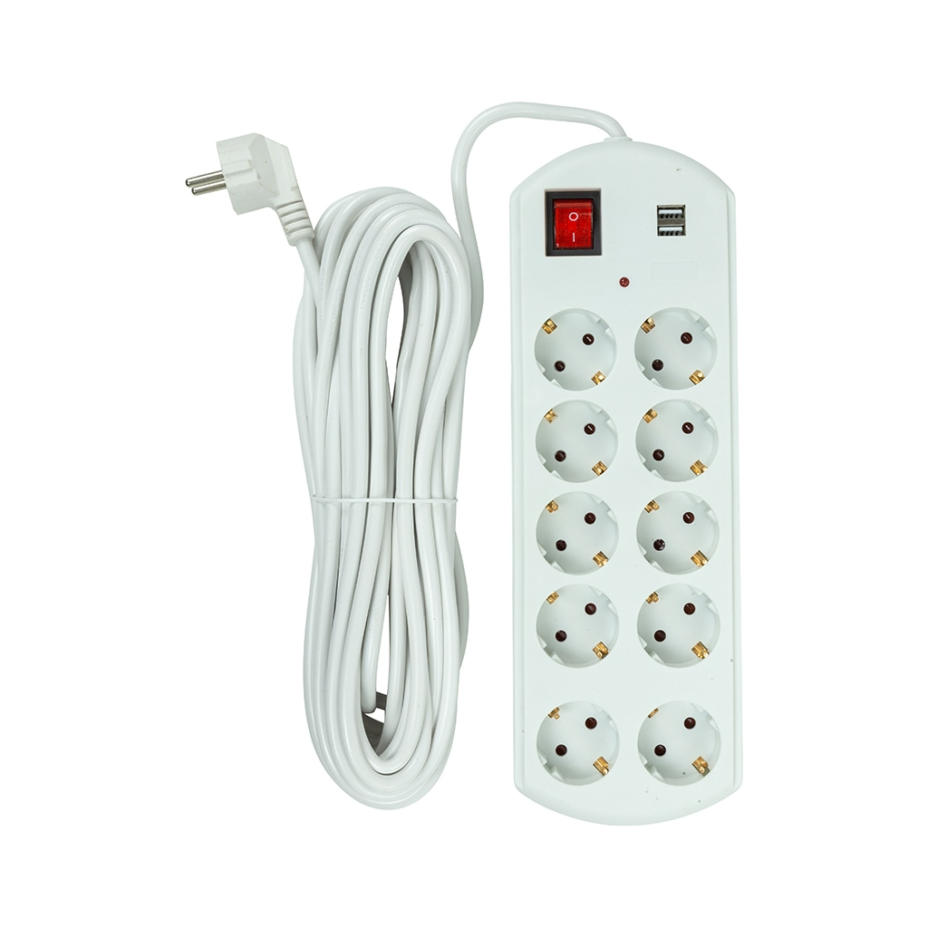 Мережевий фільтр живлення PowerPlant 10м, 10 розеток, USB, євро, 100% мідь (YS-N6065/10) (EX610563) - зображення 2