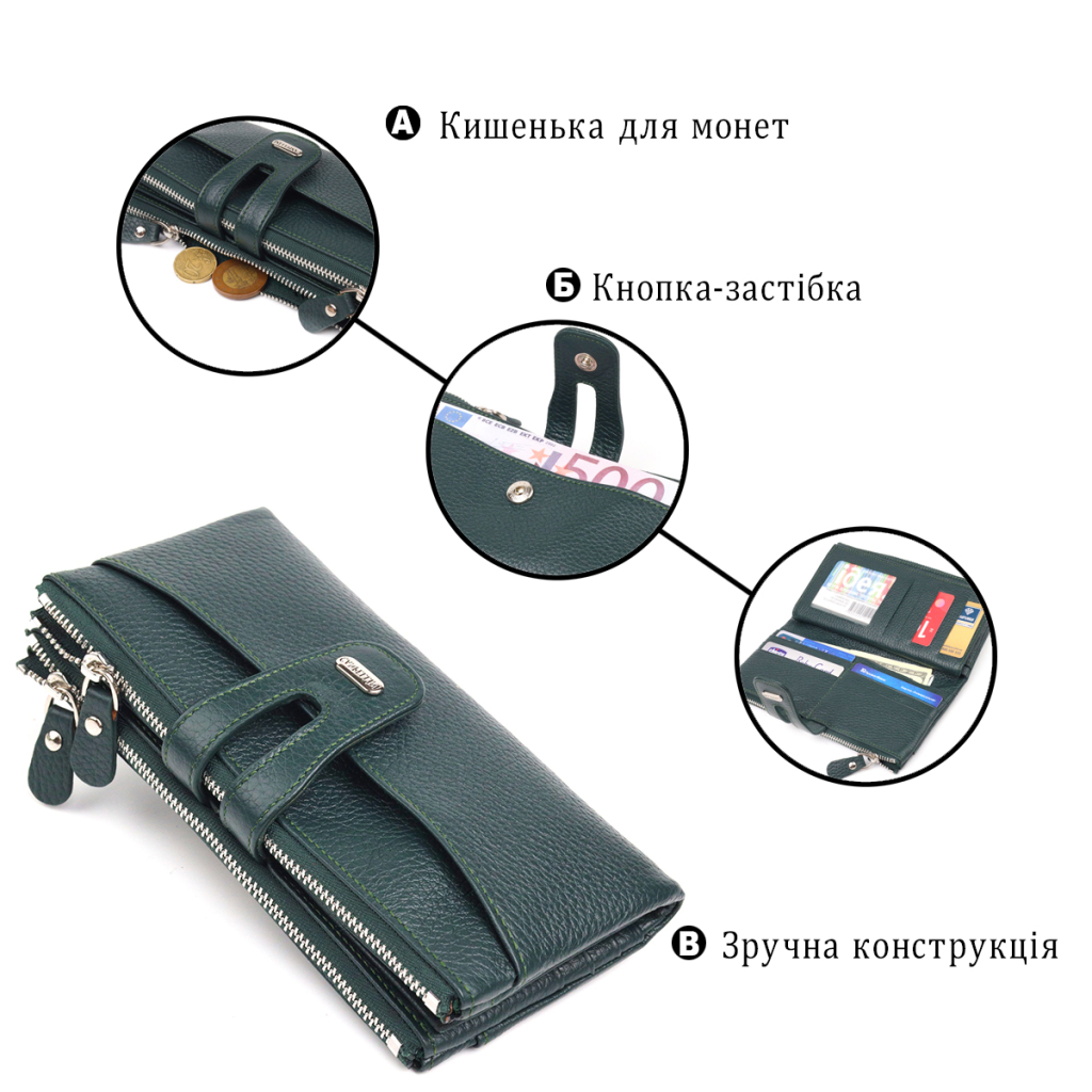 Гаманець Canpellini З натуральної шкіри Зелений (21633) - зображення 4