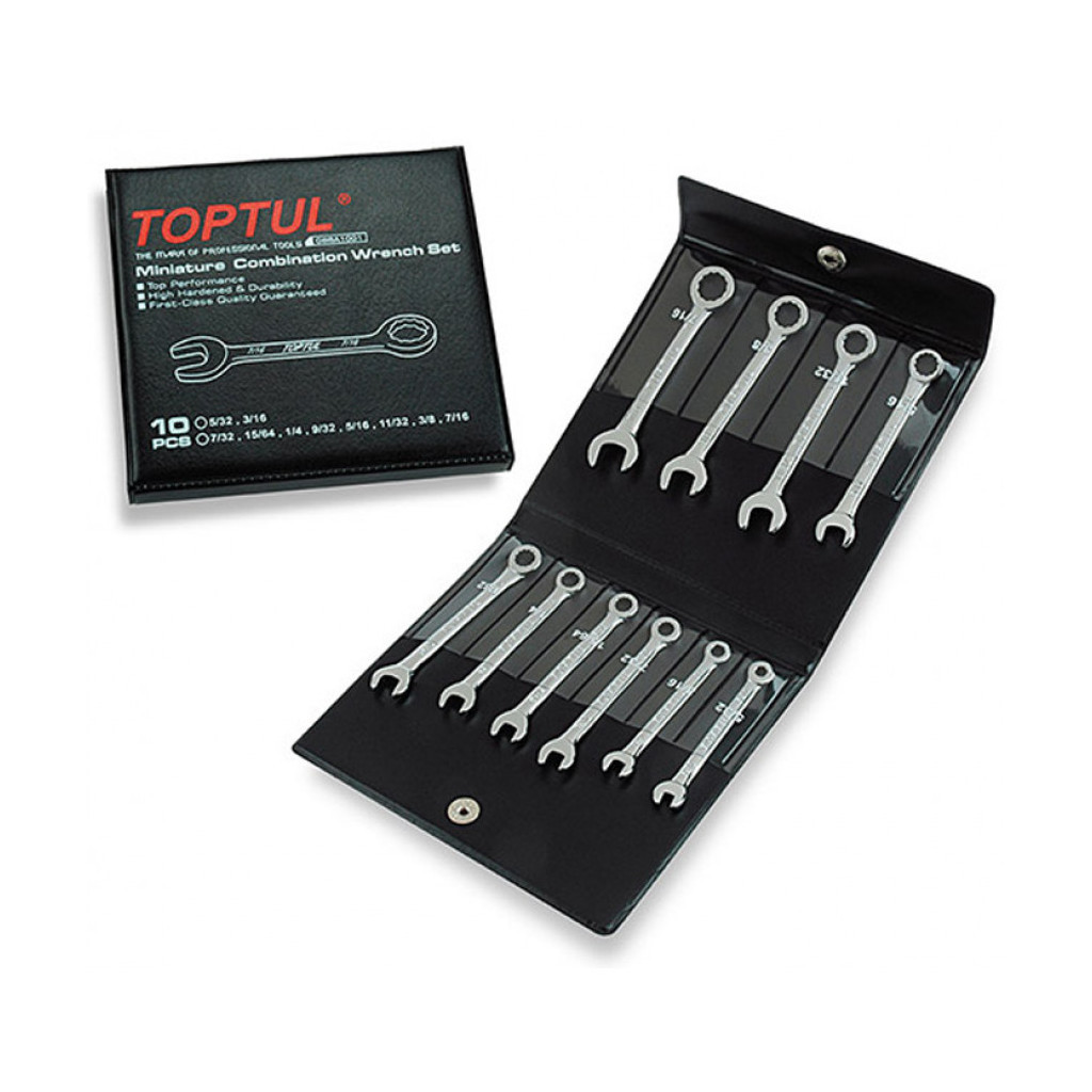 Ключ Toptul набір дюймових комбінованих мініатюрних 10 шт. (5/32"-7/16" (GBBA1001) - зображення 1