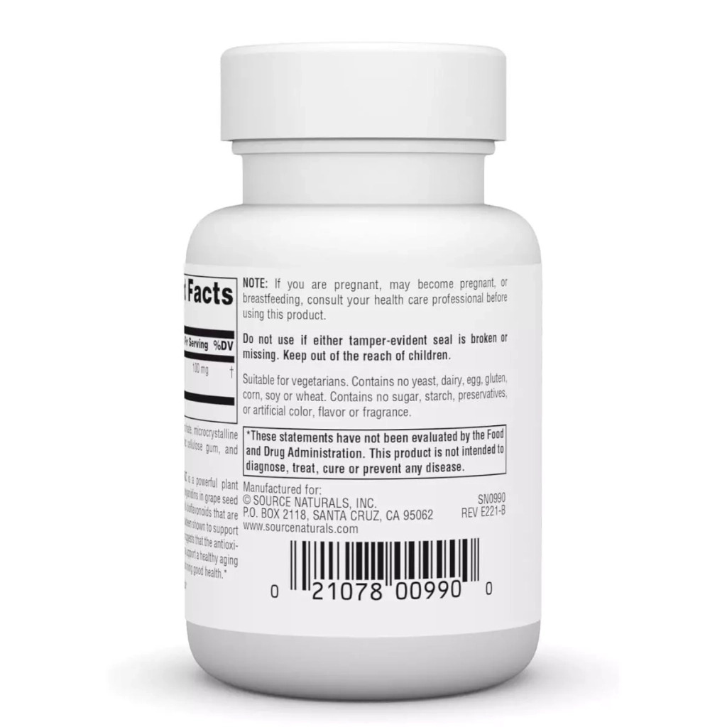 Вітамінно-мінеральний комплекс Source Naturals Екстракт виноградних кісточок, 100 мг, Grape Seed Extract, Proanthodyn (SN0990) - зображення 3