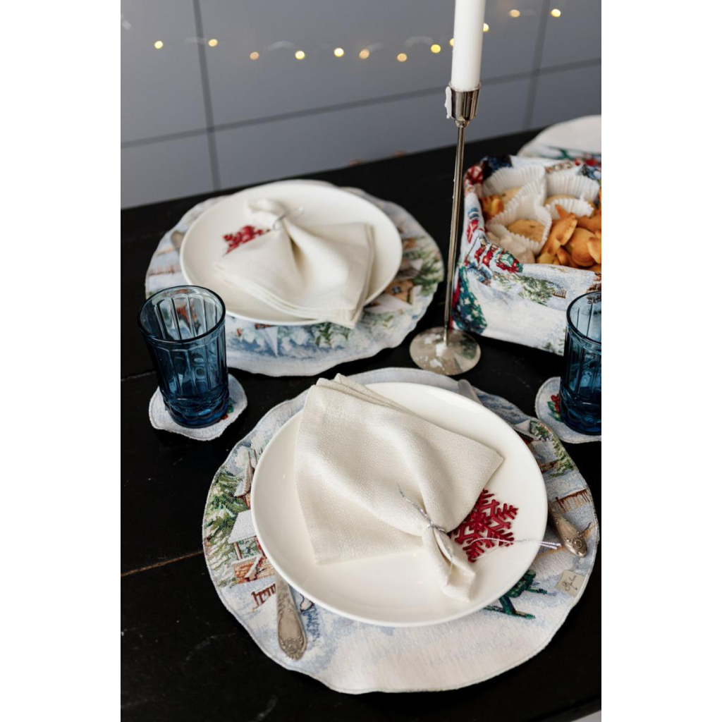 Серветка на стіл Прованс гобеленова з велюром Снігова зима D 35см (036442) - зображення 10