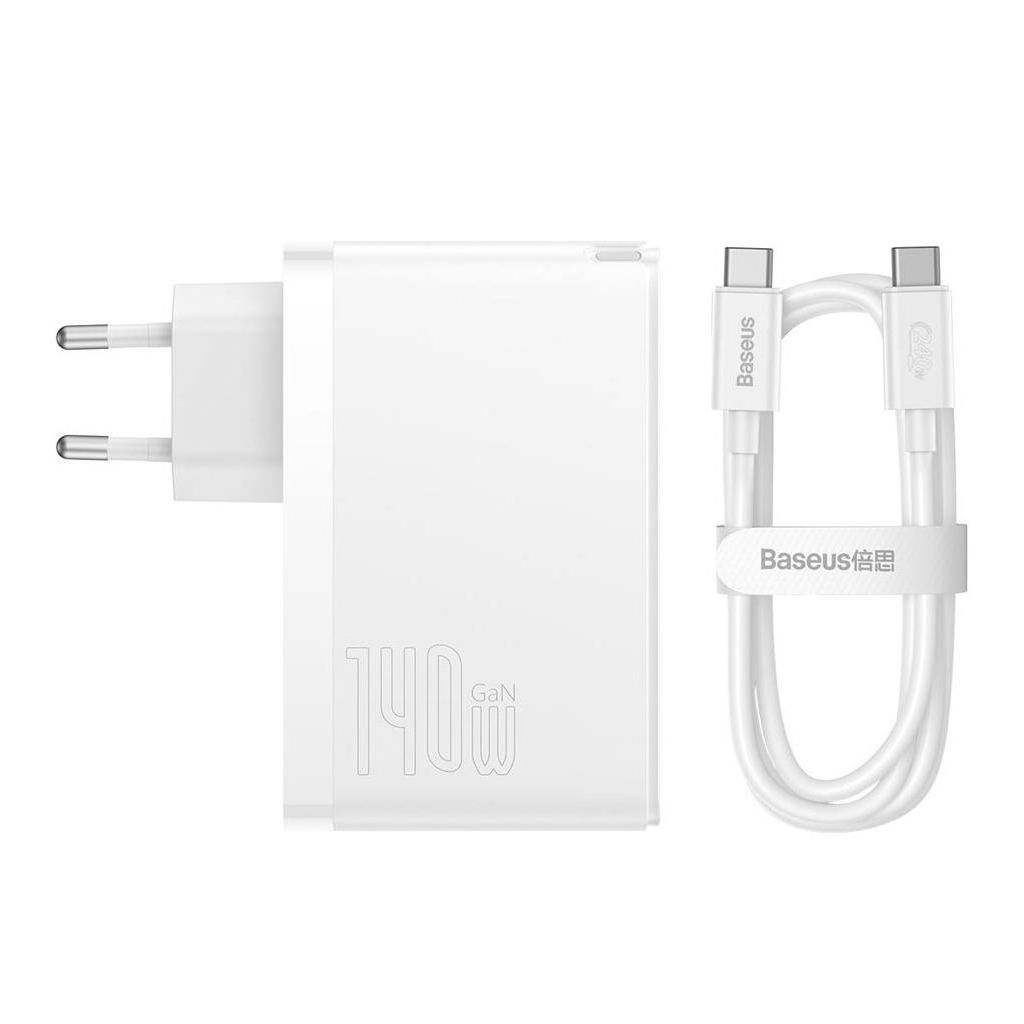 Зарядний пристрій Baseus GaN5 Pro Fast Charger 2C+U 140W + Cable 1.0m Type-C 240W white (CCGP100202) - зображення 6