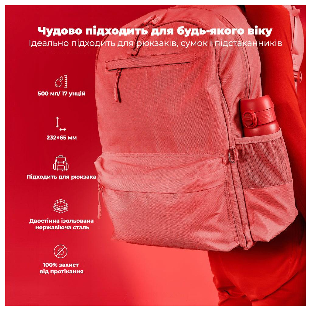 Пляшка для води ION8 OneTouch Vacuum Insulated 500 мл Red (I8TS500Red) - зображення 4