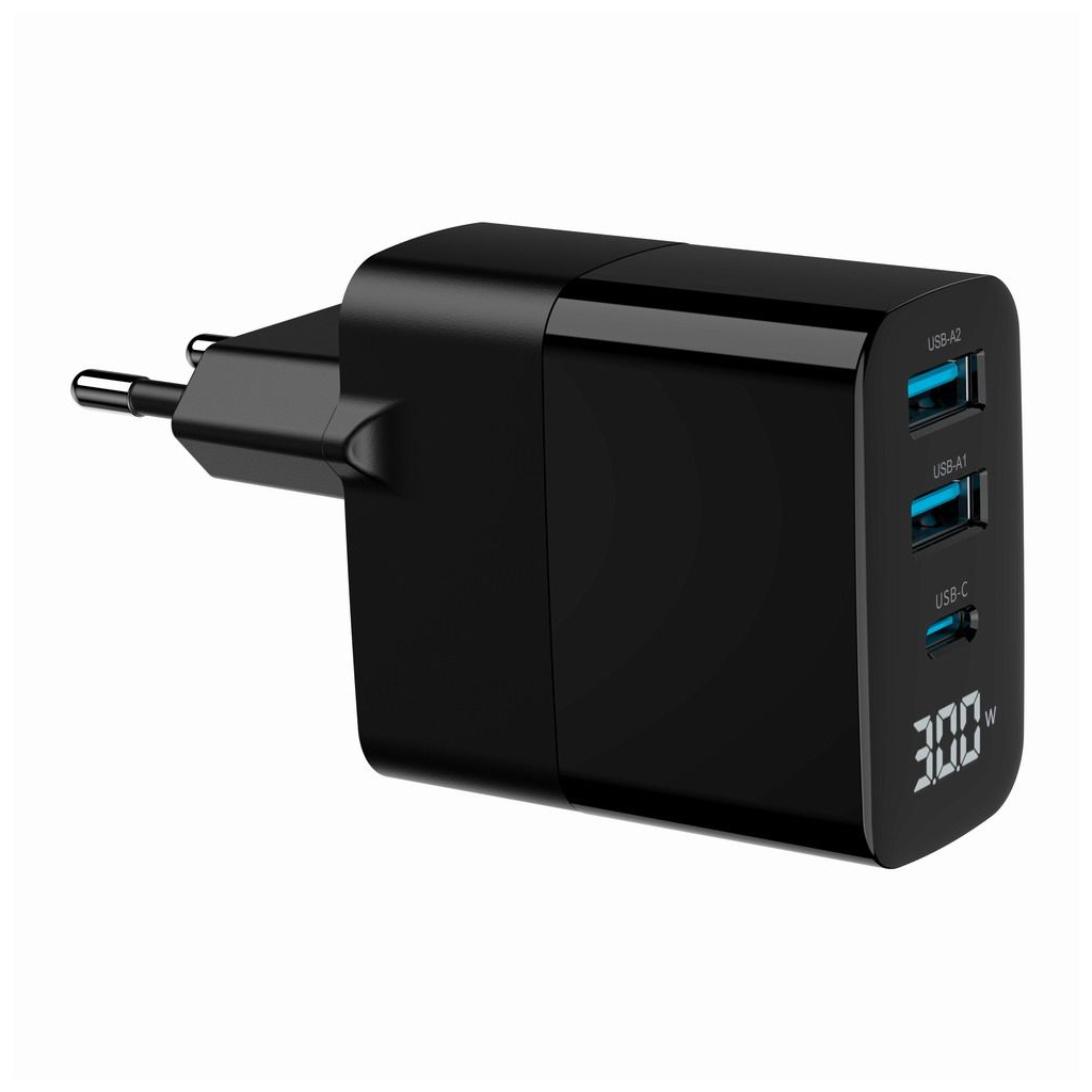 Зарядний пристрій Gembird 2хUSB-A (QC3.0 18W) + 1хType-C (PD20W) LCD black (TA-UC-PDQC30LCD-BK-02) - зображення 2