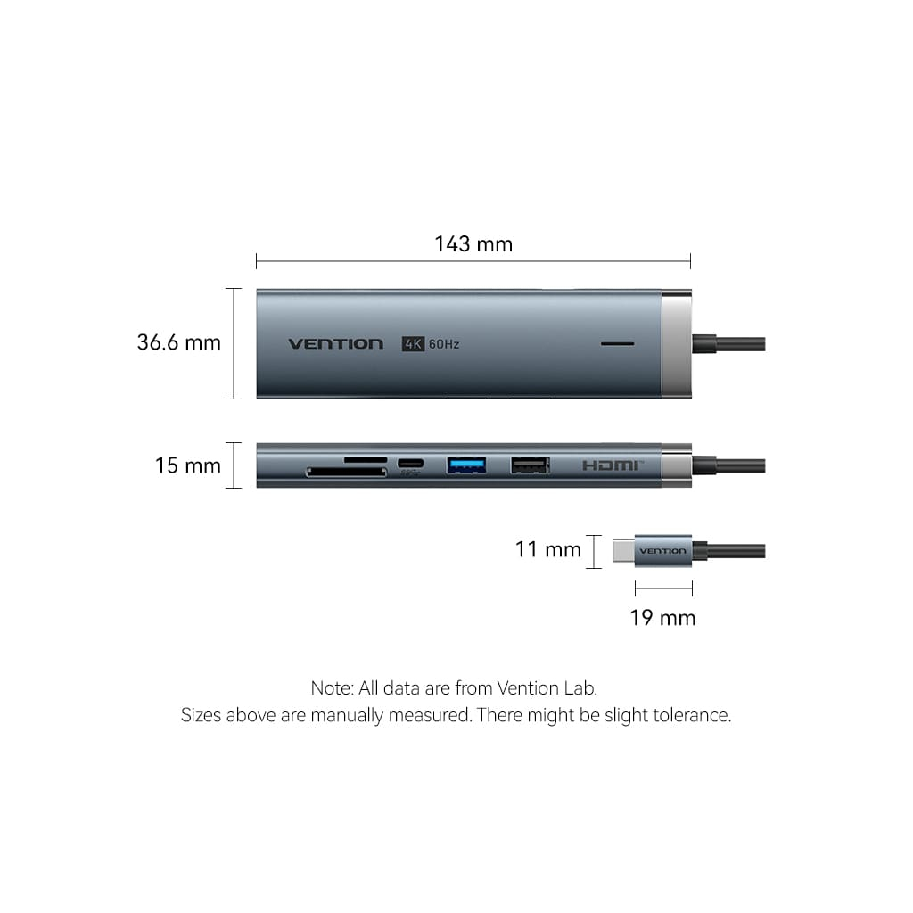 Концентратор VENTION USB-C 7-in-1 USB-C PD + USB 3.2 + USB 3.0 + USB 2.0 + RJ45 + SD/TF + HDMI 0.15m (TGUHB) - зображення 11