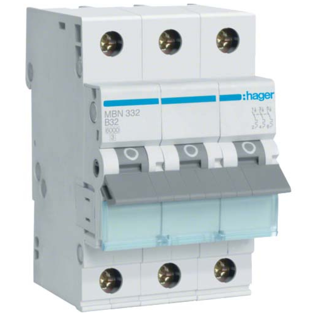 Автоматичний вимикач Hager 3-п. B 32A (6kA) 3M (A) (MBN332) - зображення 1