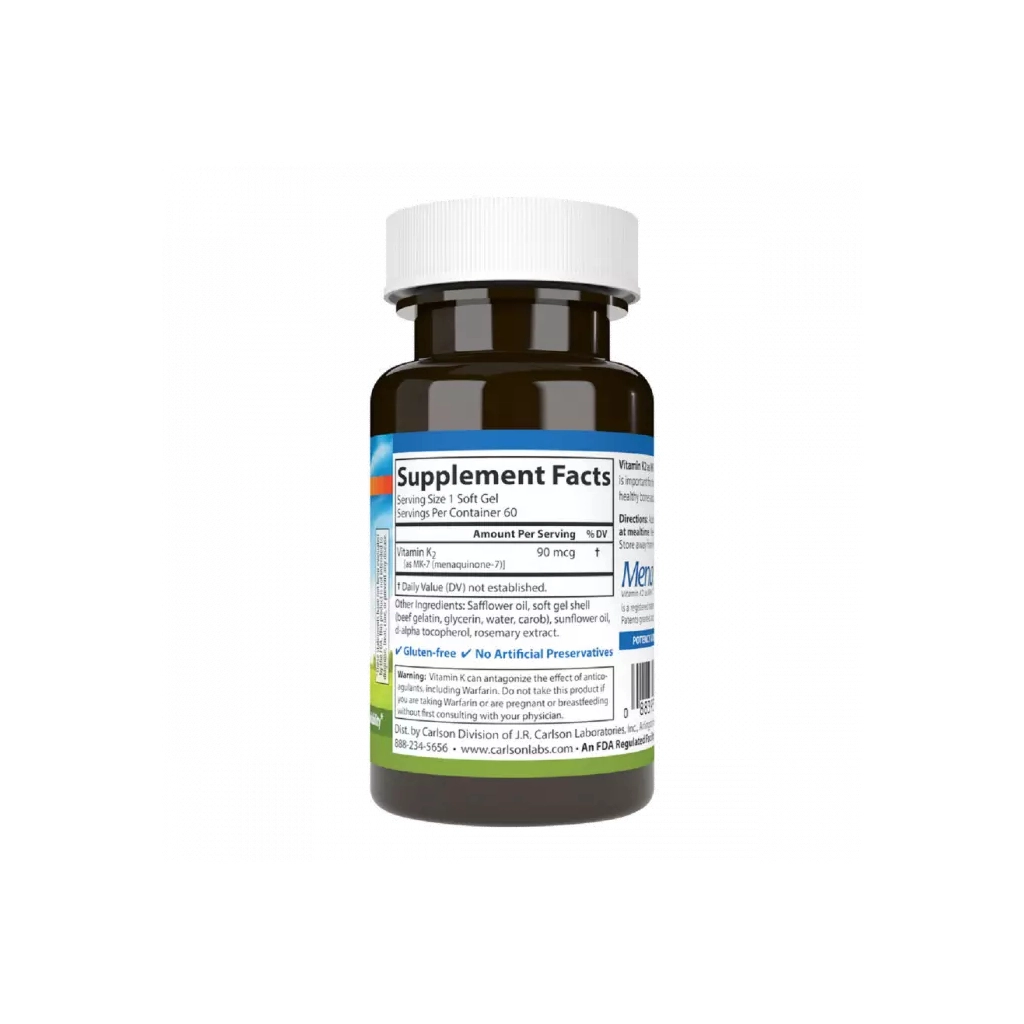 Вітамін Carlson Вітамін K2, MK-7, 90 мкг, Vitamin K2 as MK-7, 60 желатинових (CL10710) - зображення 2