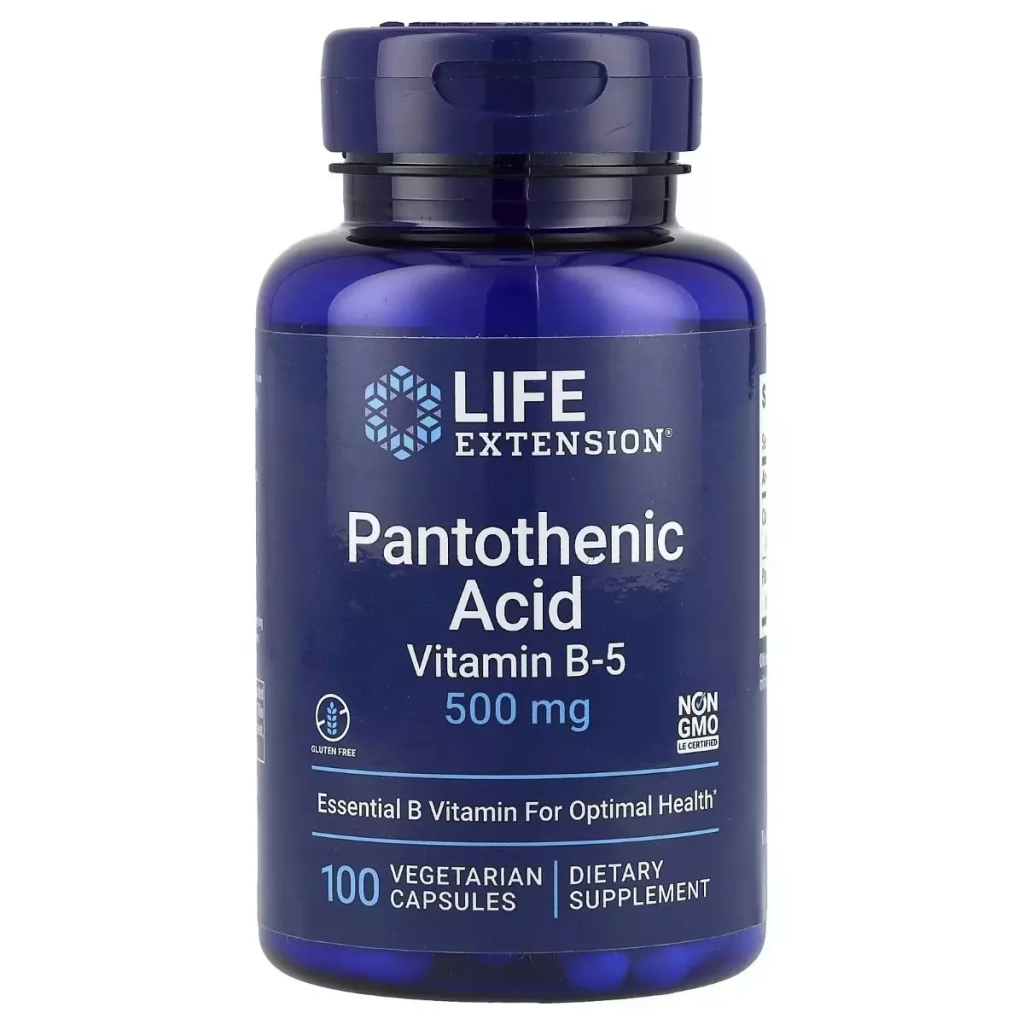 Вітамін Life Extension Пантотенова кислота, Вітамін B5, 500 мг, Pantothenic Acid, 100 вег (LEX-20281) - зображення 1