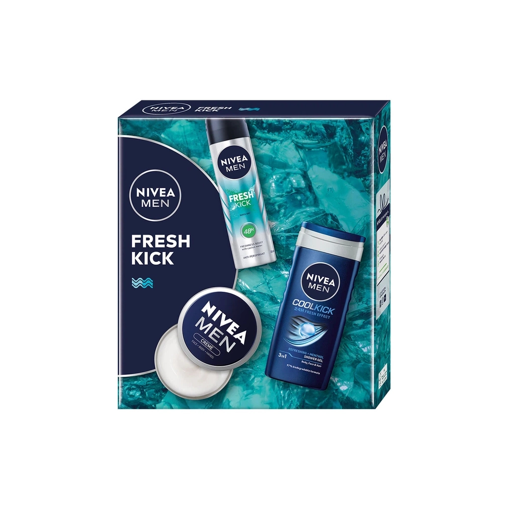 Набір косметики Nivea Men Fresh Kick Гель для душу 250 мл + Антиперспірант 150 мл + Крем для обличчя 75 мл (4006000118666) - picture 1