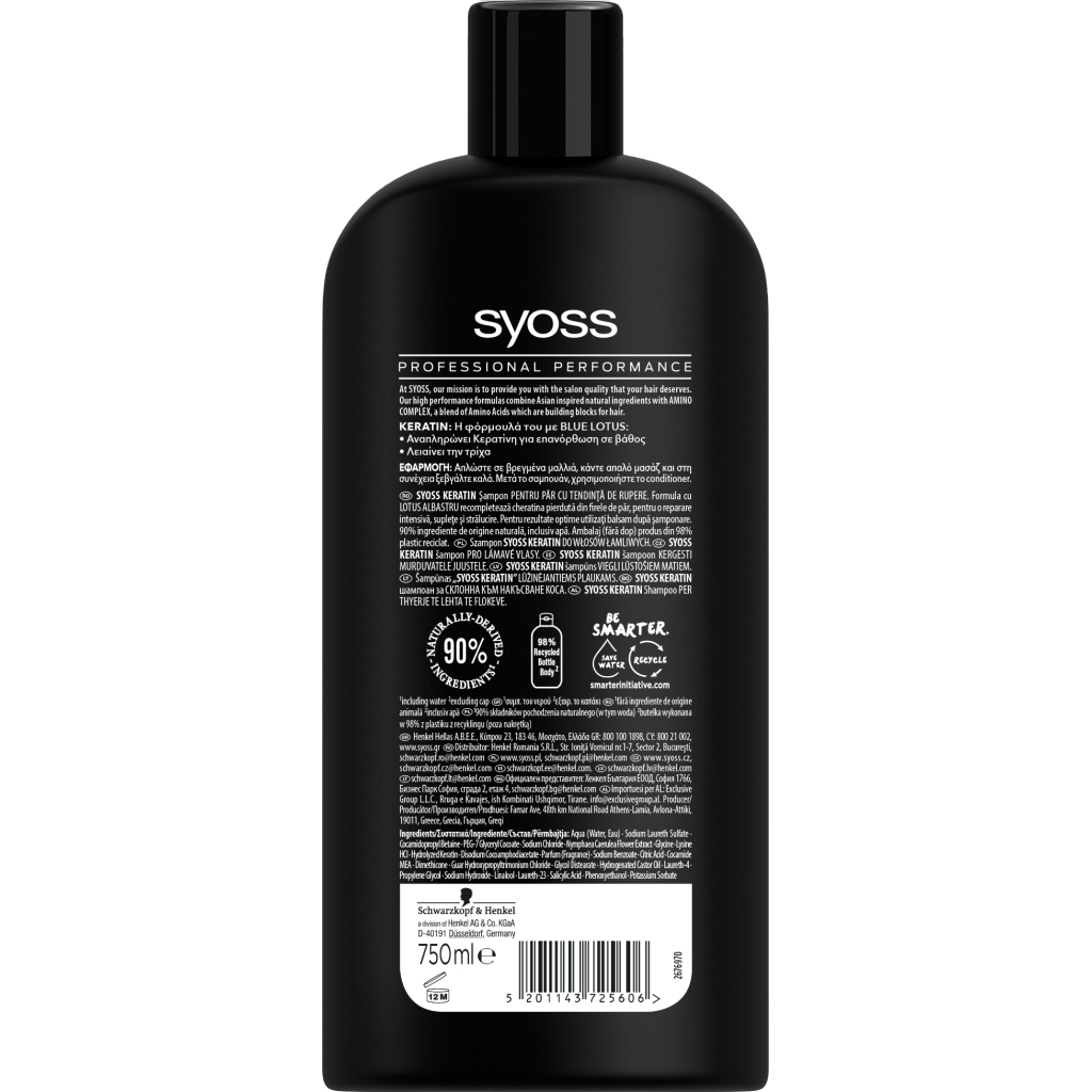 Шампунь Syoss Keratin з Блакитним Лотосом для ламкого волосся 750 мл (5201143725606) - зображення 2