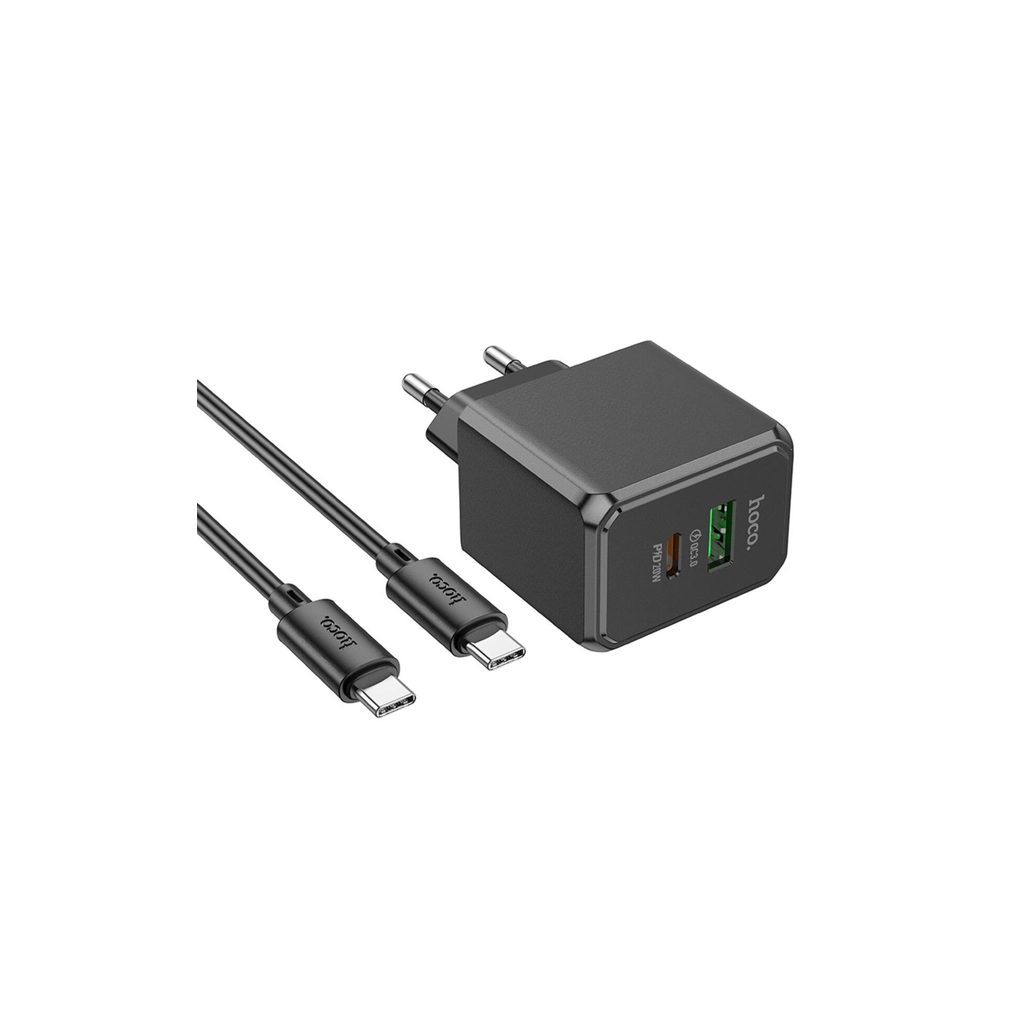 Зарядний пристрій HOCO CS14A USB-C PD20W + USB QC3.0 + cable USB-C to USB-C black (6942007603911) - зображення 4