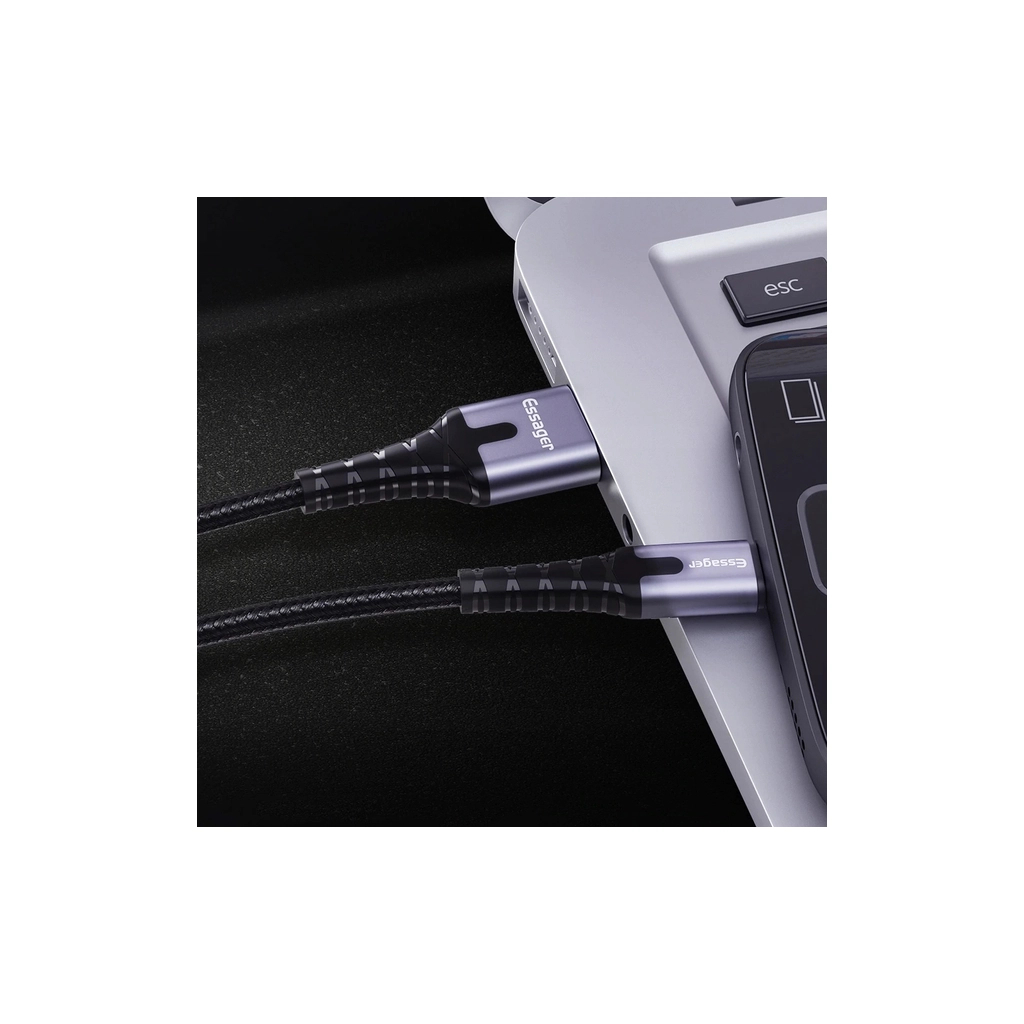 Дата кабель USB 2.0 AM to USB-C 2.0m 3A LED black Essager (EXCT-XGA0G) - зображення 4