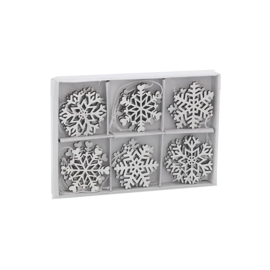 Ялинкова іграшка Chomik Сніжинки, 18 шт, 4,5 см, дерево білі (5900779878983) - зображення 1