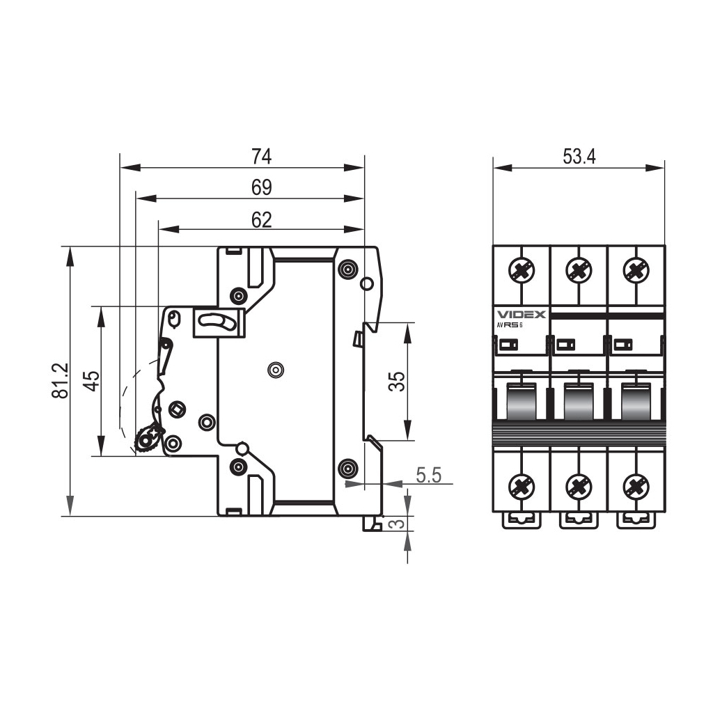 Автоматичний вимикач Videx RS6 RESIST 3п 40А 6кА С (VF-RS6-AV3C40) - зображення 4